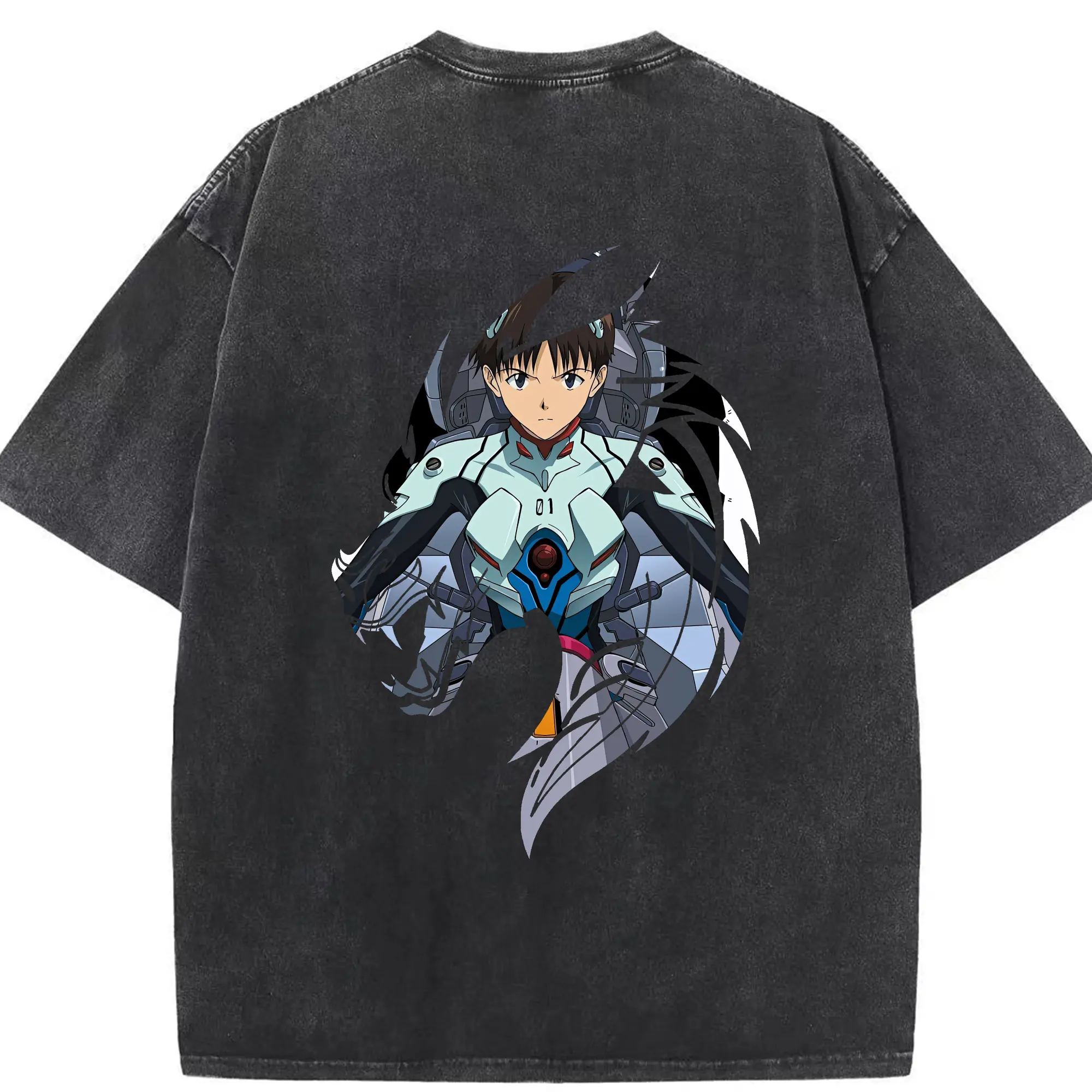 エヴァンゲリオン グッズ,碇シンジ - 綿100％ ヴィンテージ風 半袖Tシャツ ・ 背面プリント ・ 柔らか肌触り ・ 通気性 快適 ・ スポーツ カジュアル 外出用