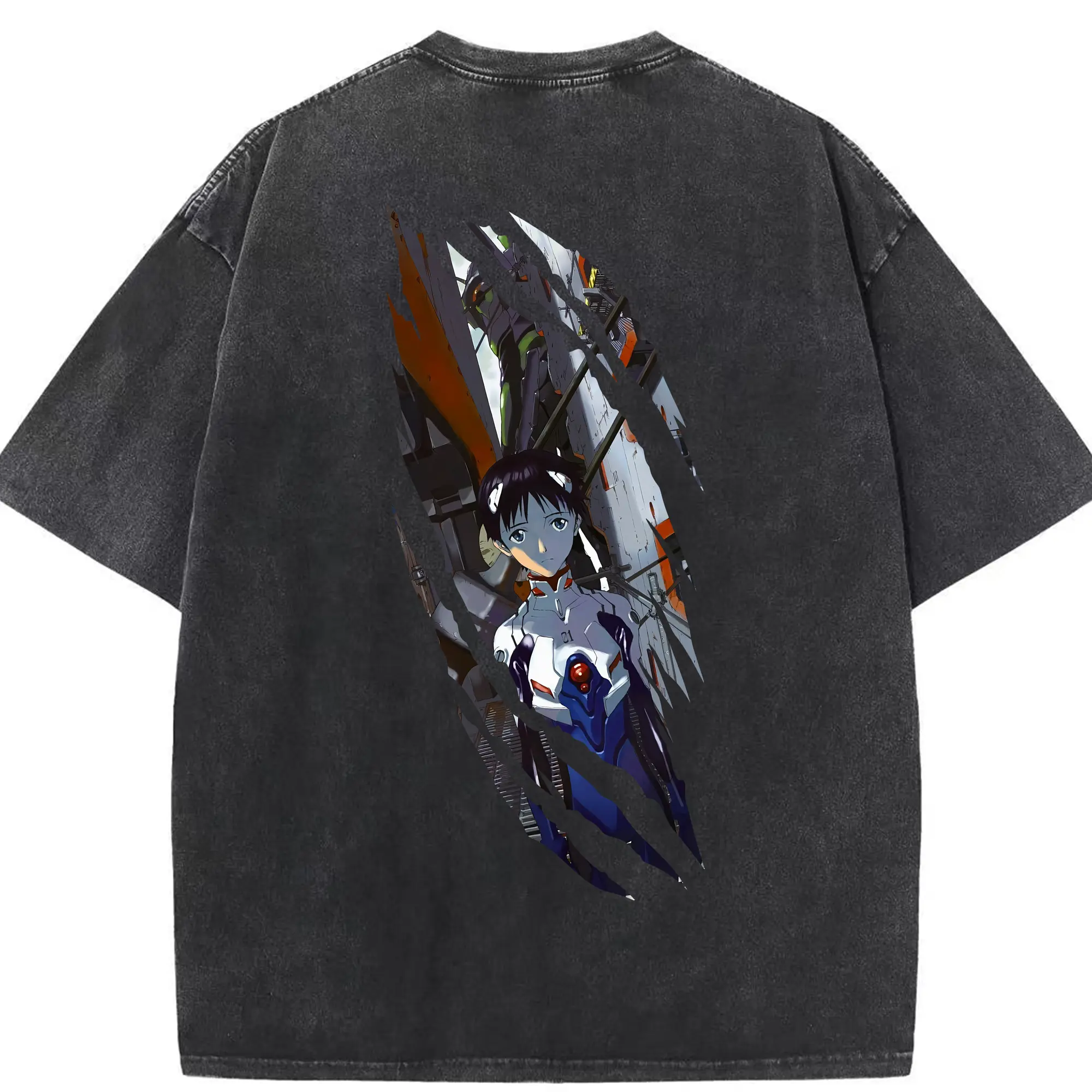 エヴァンゲリオン グッズ,碇シンジ - 綿100％ ヴィンテージ風 半袖Tシャツ ・ 背面プリント ・ 柔らか肌触り ・ 通気性 快適 ・ スポーツ カジュアル 外出用