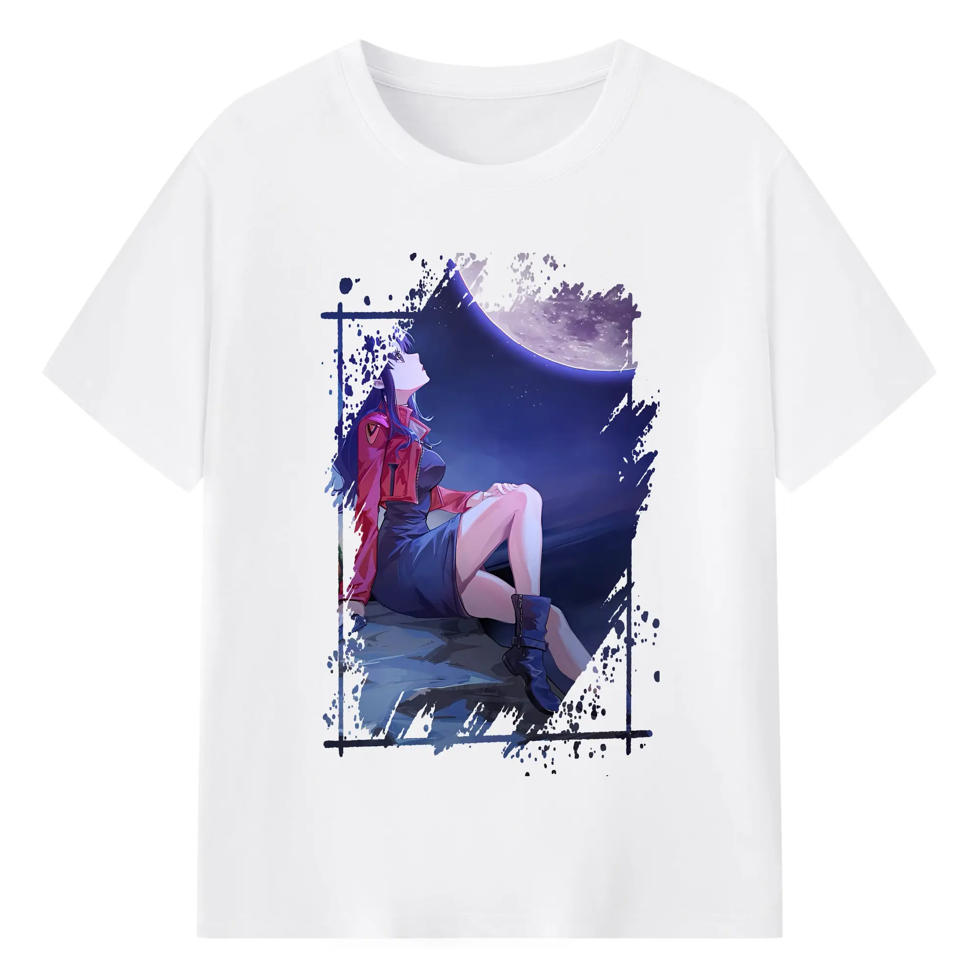 エヴァンゲリオン グッズ,葛城ミサト - 綿100％ 半袖Tシャツ ・ フロントプリント ・ 快適 通気性 ・ 日常使い 散歩 スポーツ用