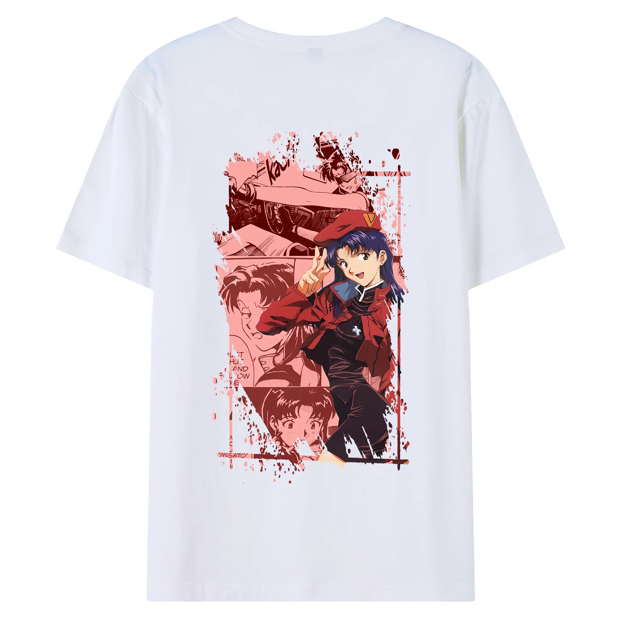 エヴァンゲリオン グッズ,葛城ミサト - 綿100％ 半袖Tシャツ ・ バックプリント ・ 快適 通気性 ・ 日常使い 散歩 スポーツ用