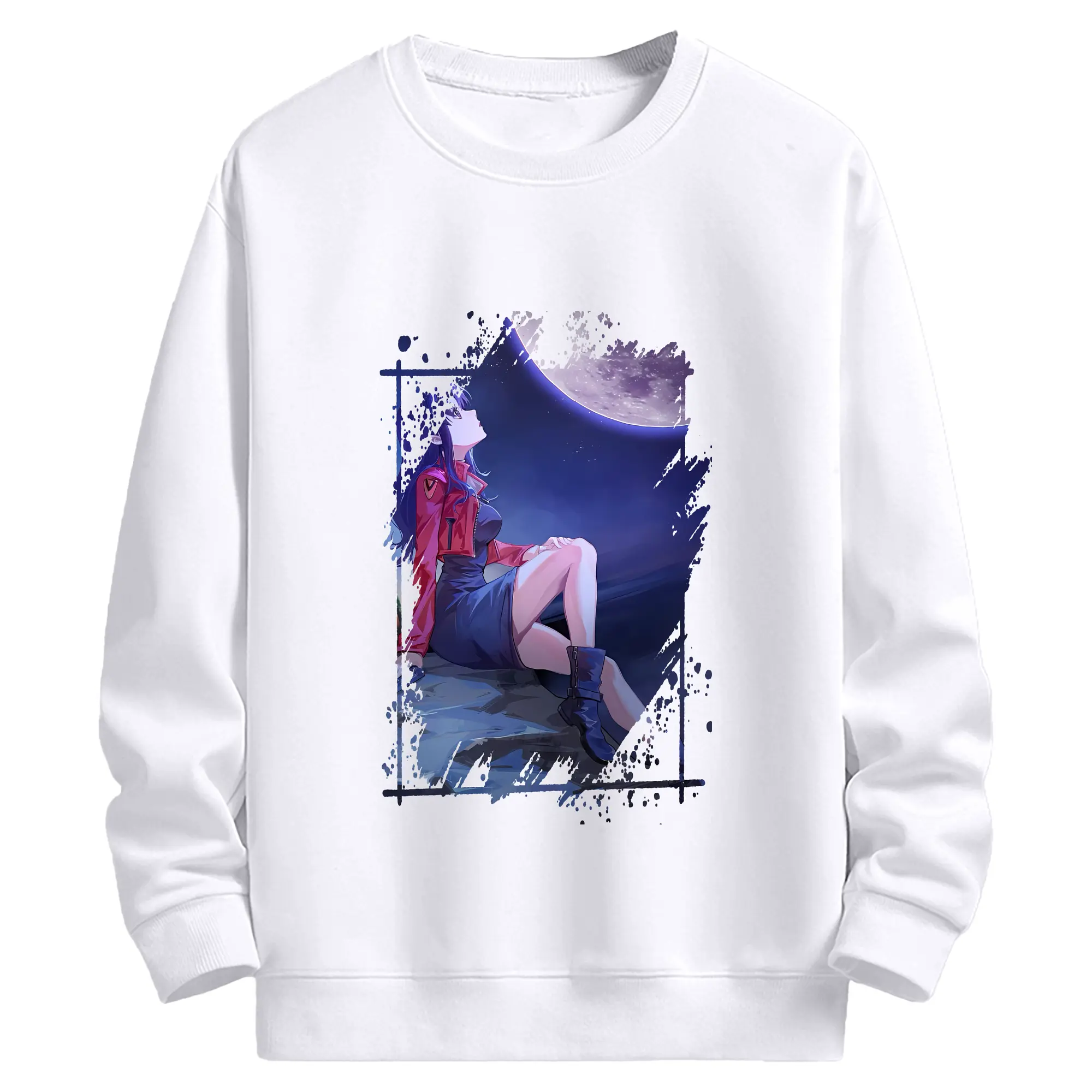 エヴァンゲリオン グッズ,葛城ミサト - 高品質 クルーネック スウェット ・ コットン59％ ポリエステル41％ ・ ユニセックス 長袖 トレーナー ・ カジュアル デイリー スポーツ 散歩用