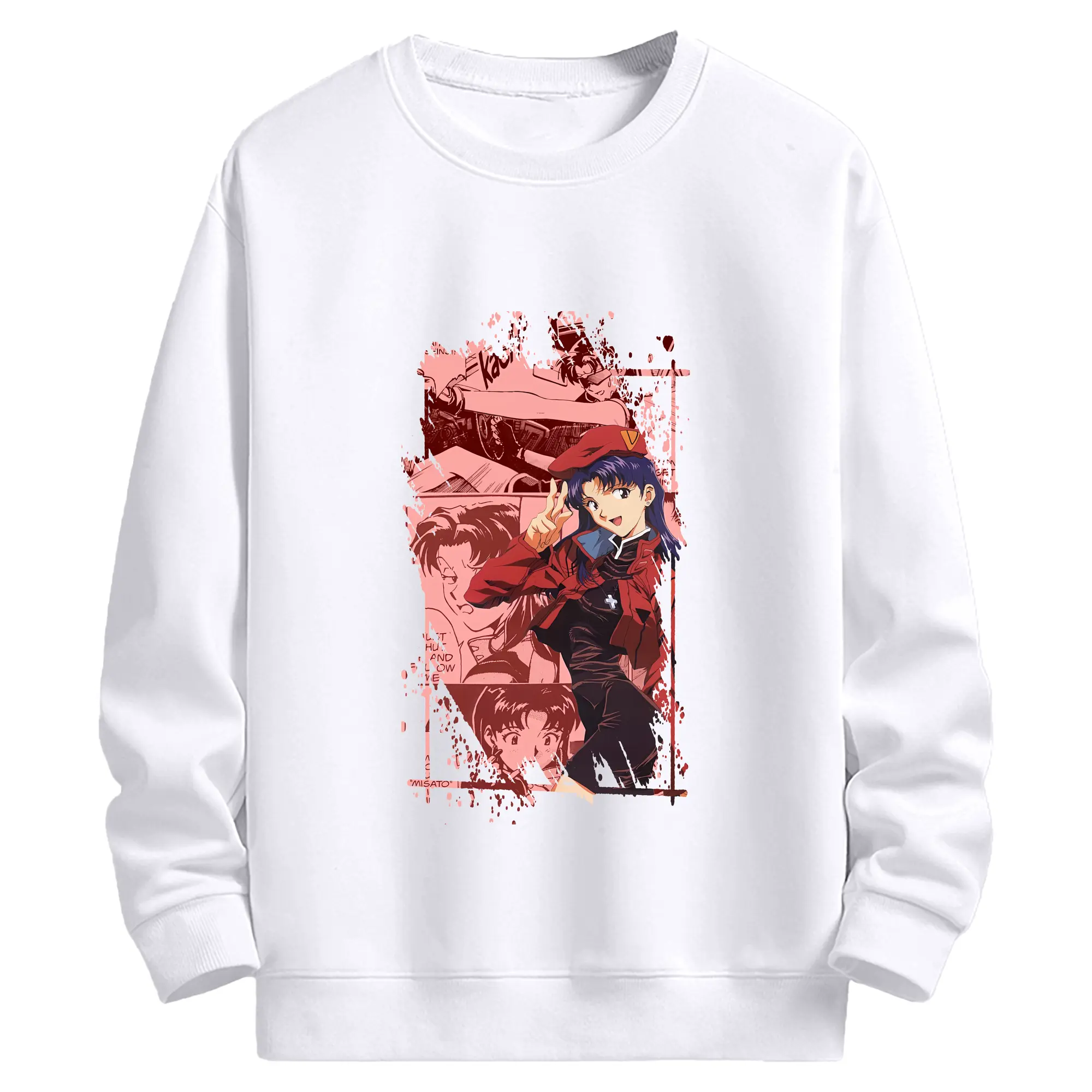 エヴァンゲリオン グッズ,葛城ミサト - 高品質 クルーネック スウェット ・ コットン59％ ポリエステル41％ ・ ユニセックス 長袖 トレーナー ・ カジュアル デイリー スポーツ 散歩用