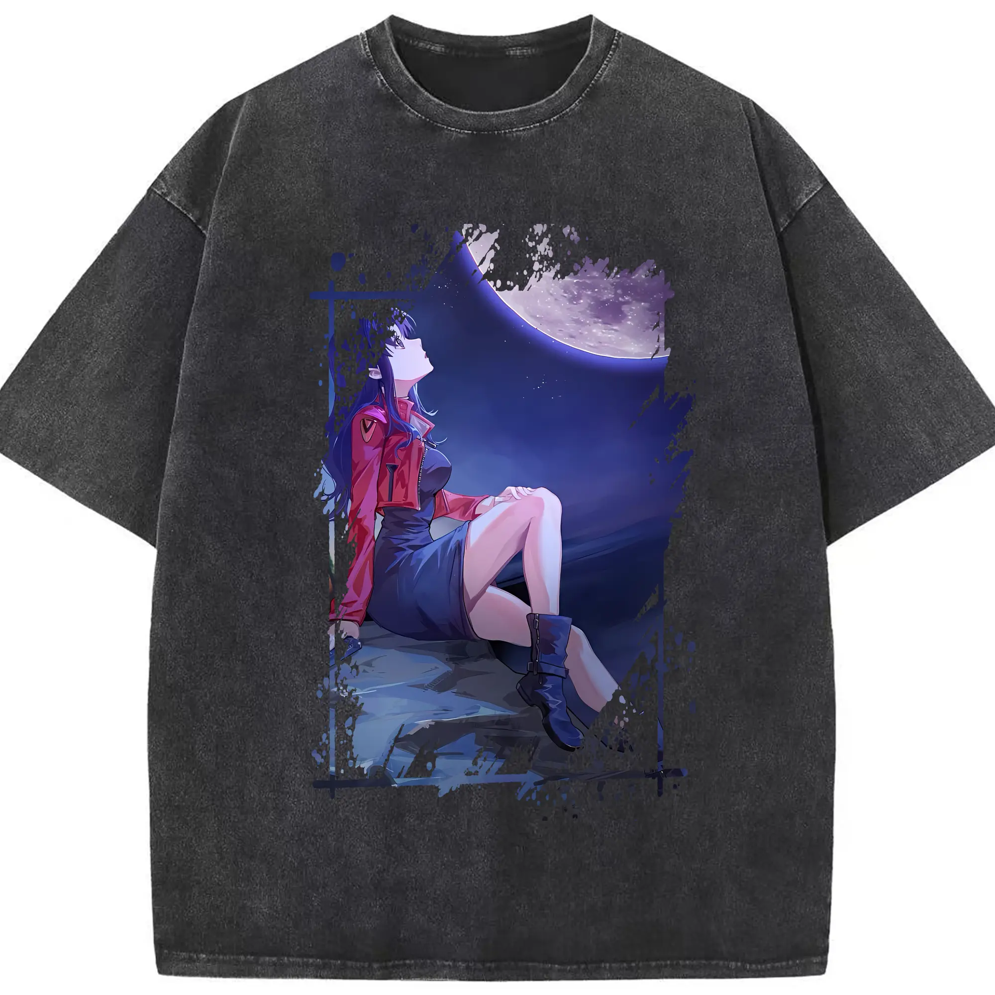 エヴァンゲリオン グッズ,葛城ミサト - 綿100％ ヴィンテージ風 半袖Tシャツ ・ フロントプリント ・ 柔らか肌触り ・ 通気性 快適 ・ スポーツ カジュアル 外出用