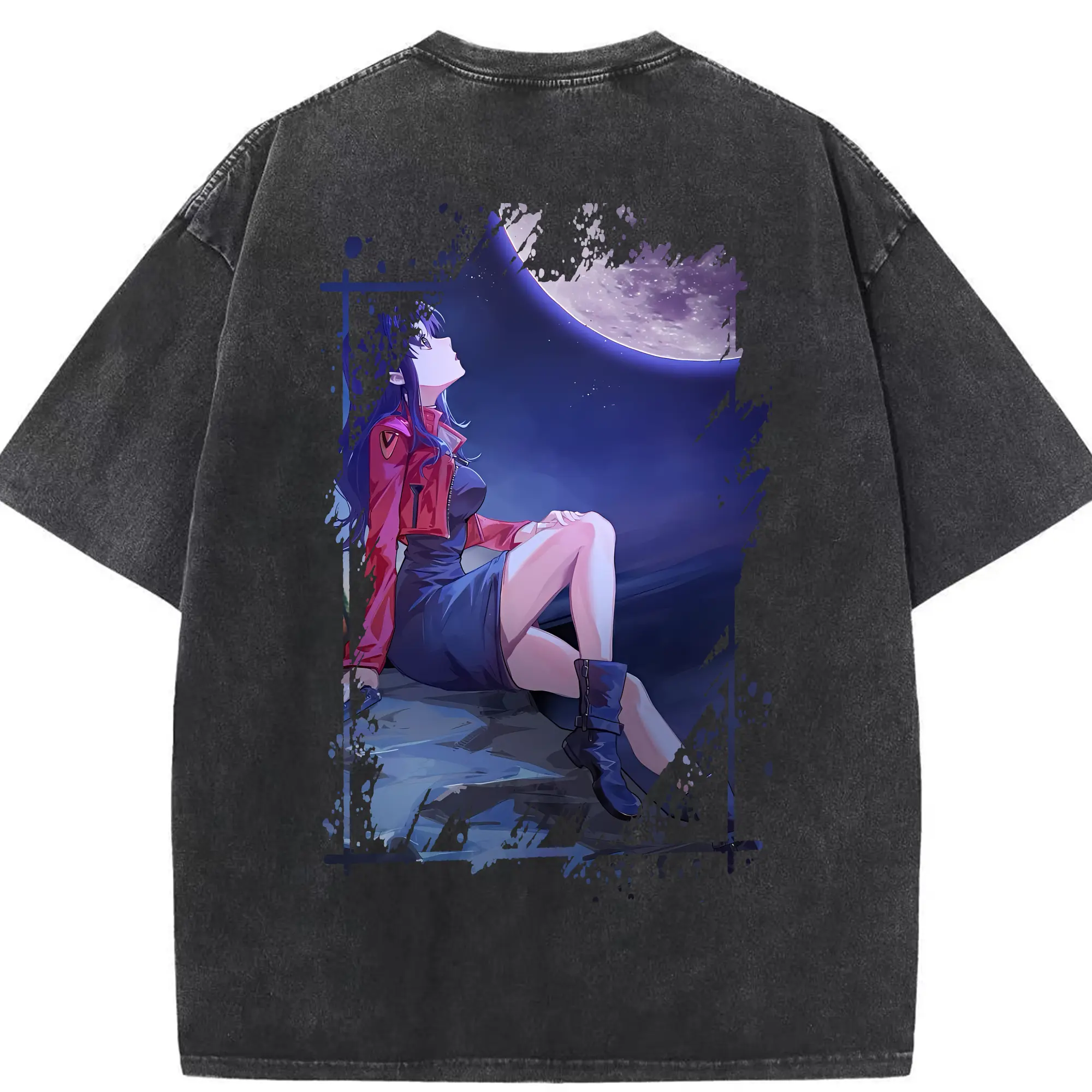 エヴァンゲリオン グッズ,葛城ミサト - 綿100％ ヴィンテージ風 半袖Tシャツ ・ 背面プリント ・ 柔らか肌触り ・ 通気性 快適 ・ スポーツ カジュアル 外出用