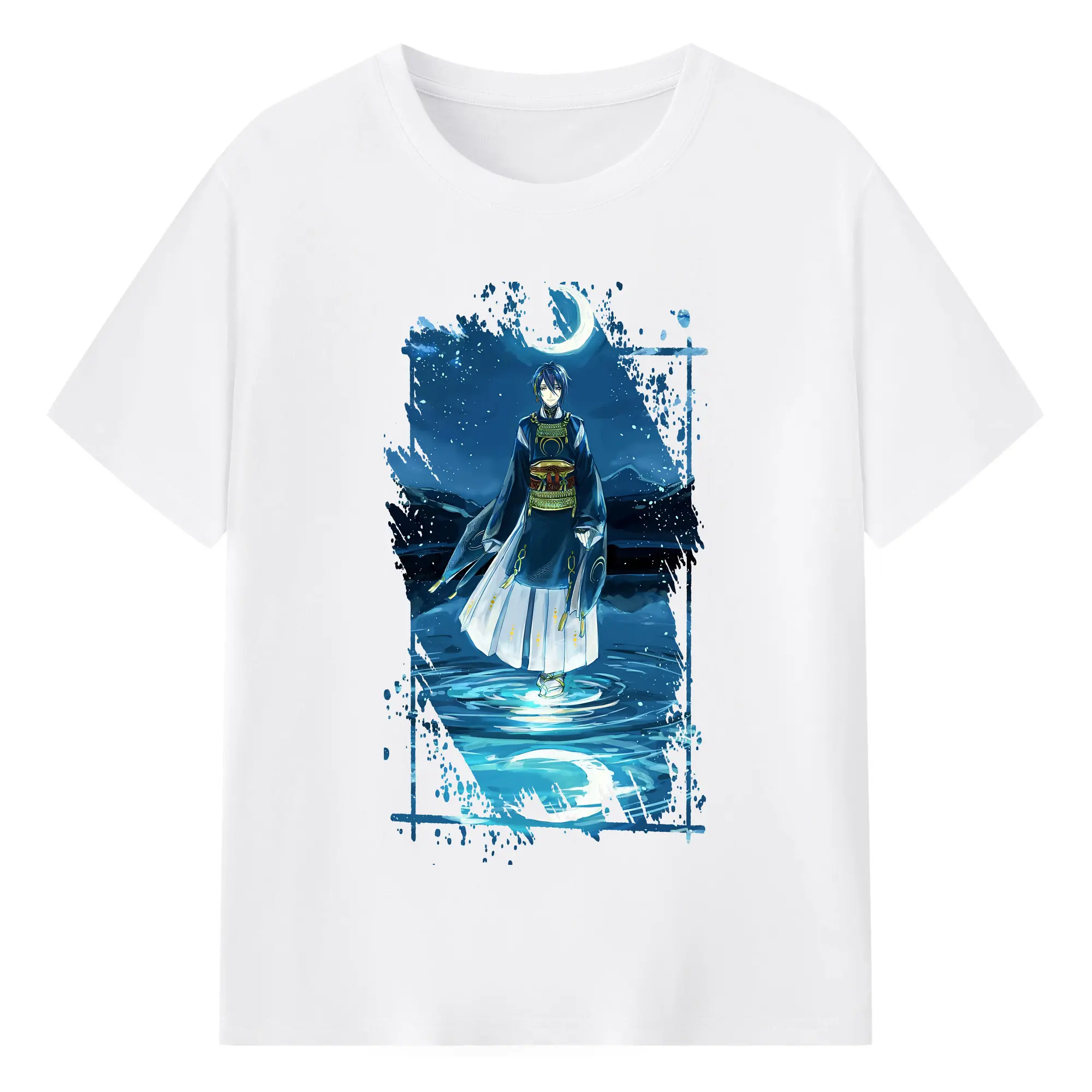 刀剣乱舞 グッズ,三日月宗近 - 綿100％ 半袖Tシャツ ・ フロントプリント ・ 快適 通気性 ・ 日常使い 散歩 スポーツ用