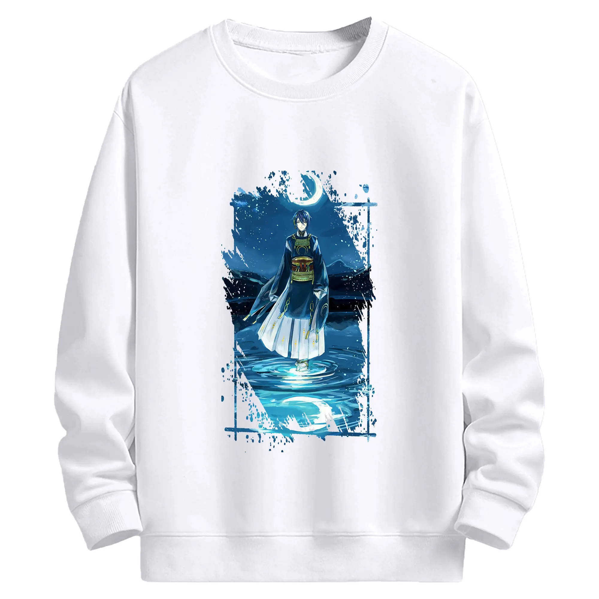刀剣乱舞 グッズ,三日月宗近 - 高品質 クルーネック スウェット ・ コットン59％ ポリエステル41％ ・ ユニセックス 長袖 トレーナー ・ カジュアル デイリー スポーツ 散歩用