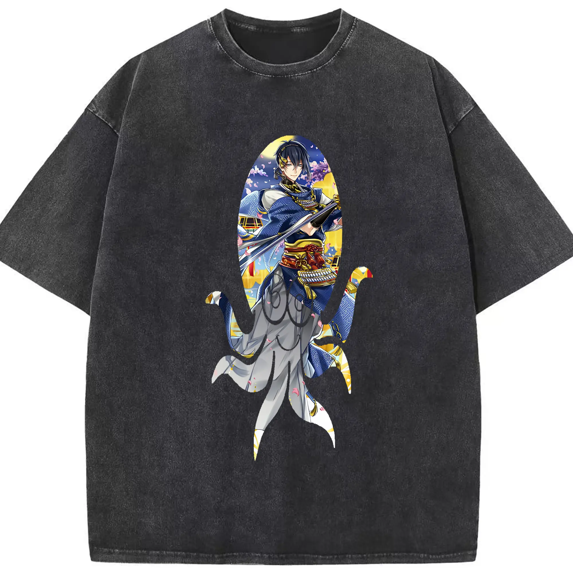 刀剣乱舞 グッズ,三日月宗近 - 綿100％ ヴィンテージ風 半袖Tシャツ ・ フロントプリント ・ 柔らか肌触り ・ 通気性 快適 ・ スポーツ カジュアル 外出用