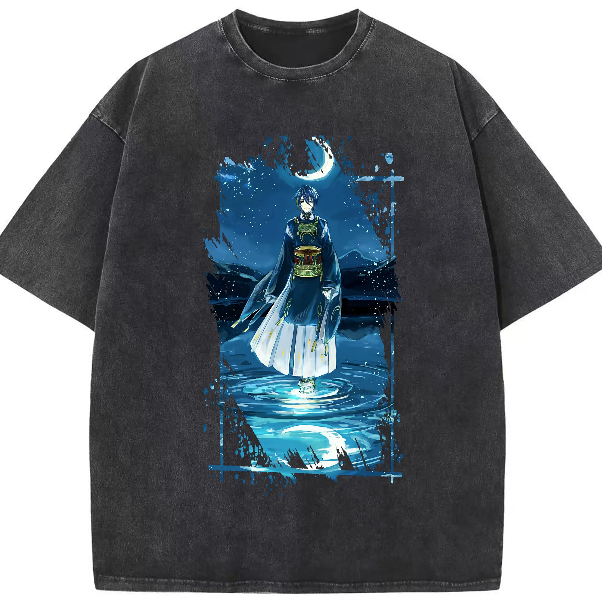 刀剣乱舞 グッズ,三日月宗近 - 綿100％ ヴィンテージ風 半袖Tシャツ ・ フロントプリント ・ 柔らか肌触り ・ 通気性 快適 ・ スポーツ カジュアル 外出用