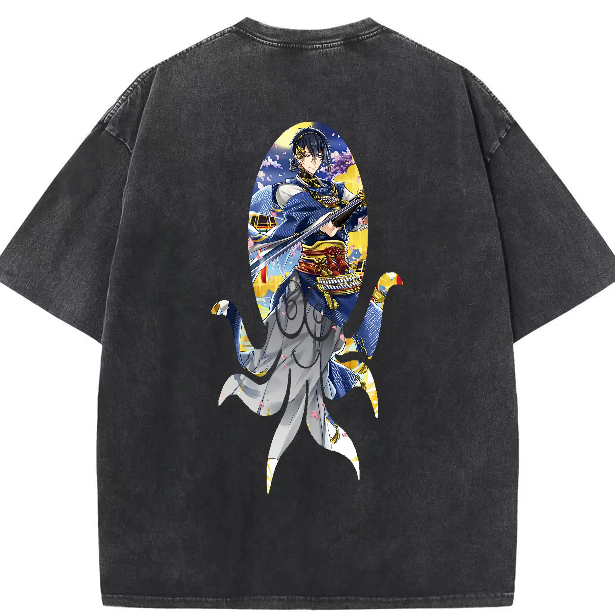 刀剣乱舞 グッズ,三日月宗近 - 綿100％ ヴィンテージ風 半袖Tシャツ ・ 背面プリント ・ 柔らか肌触り ・ 通気性 快適 ・ スポーツ カジュアル 外出用
