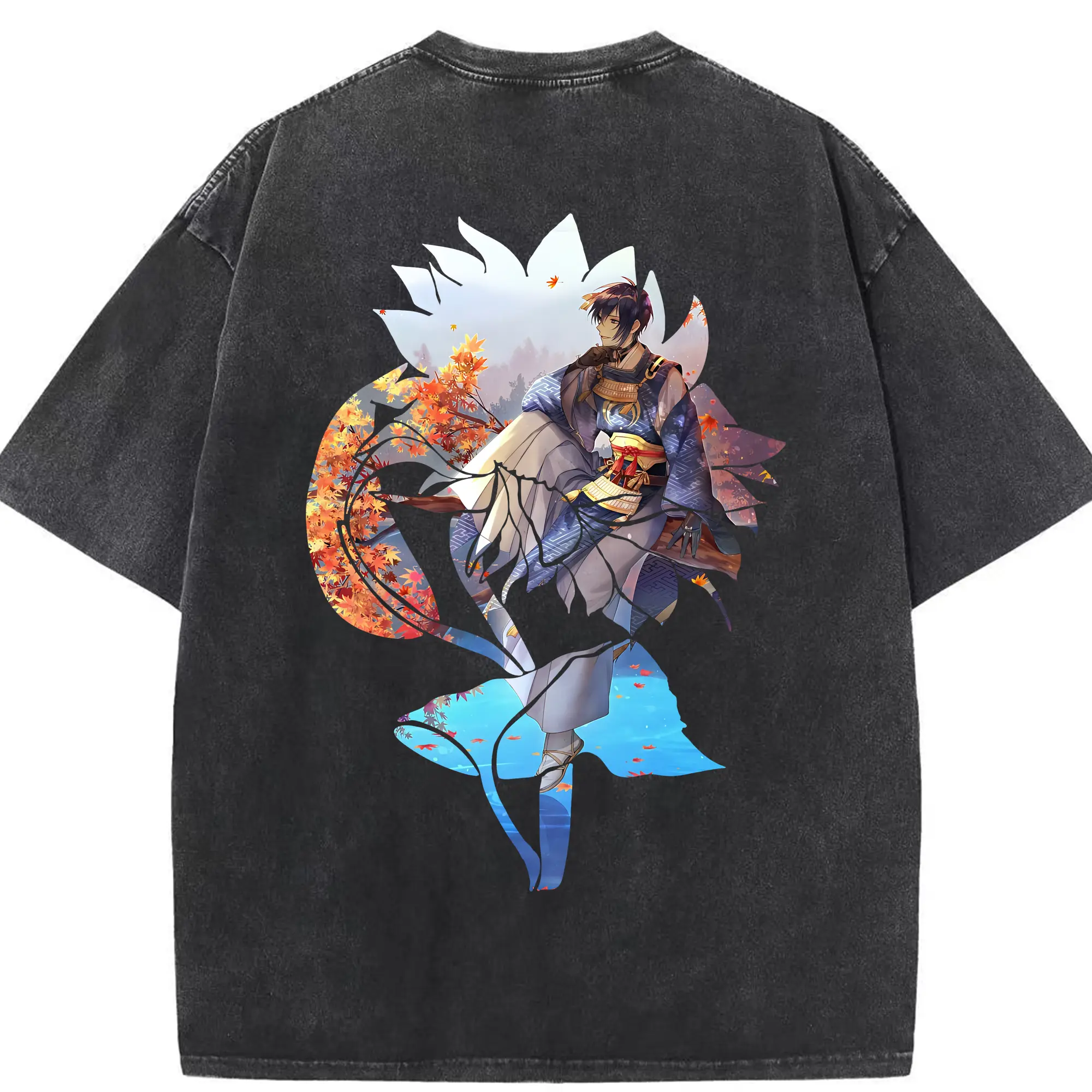 刀剣乱舞 グッズ,三日月宗近 - 綿100％ ヴィンテージ風 半袖Tシャツ ・ 背面プリント ・ 柔らか肌触り ・ 通気性 快適 ・ スポーツ カジュアル 外出用