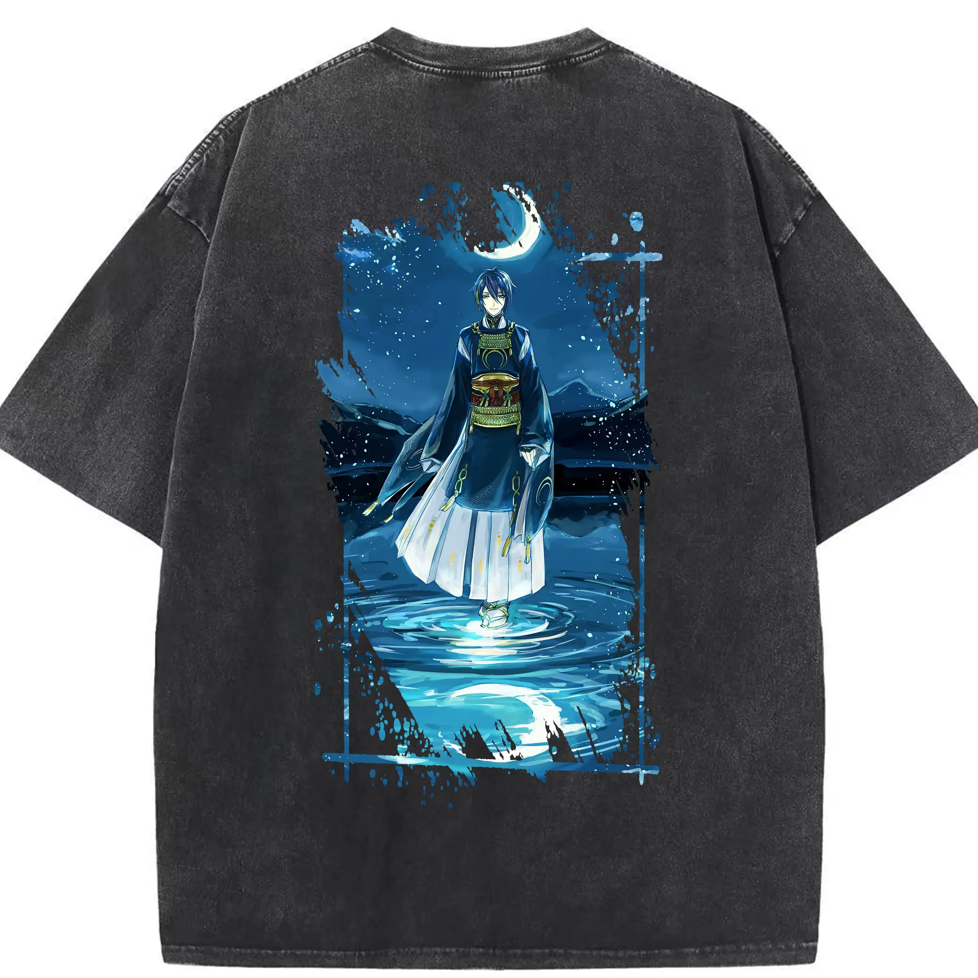 刀剣乱舞 グッズ,三日月宗近 - 綿100％ ヴィンテージ風 半袖Tシャツ ・ 背面プリント ・ 柔らか肌触り ・ 通気性 快適 ・ スポーツ カジュアル 外出用