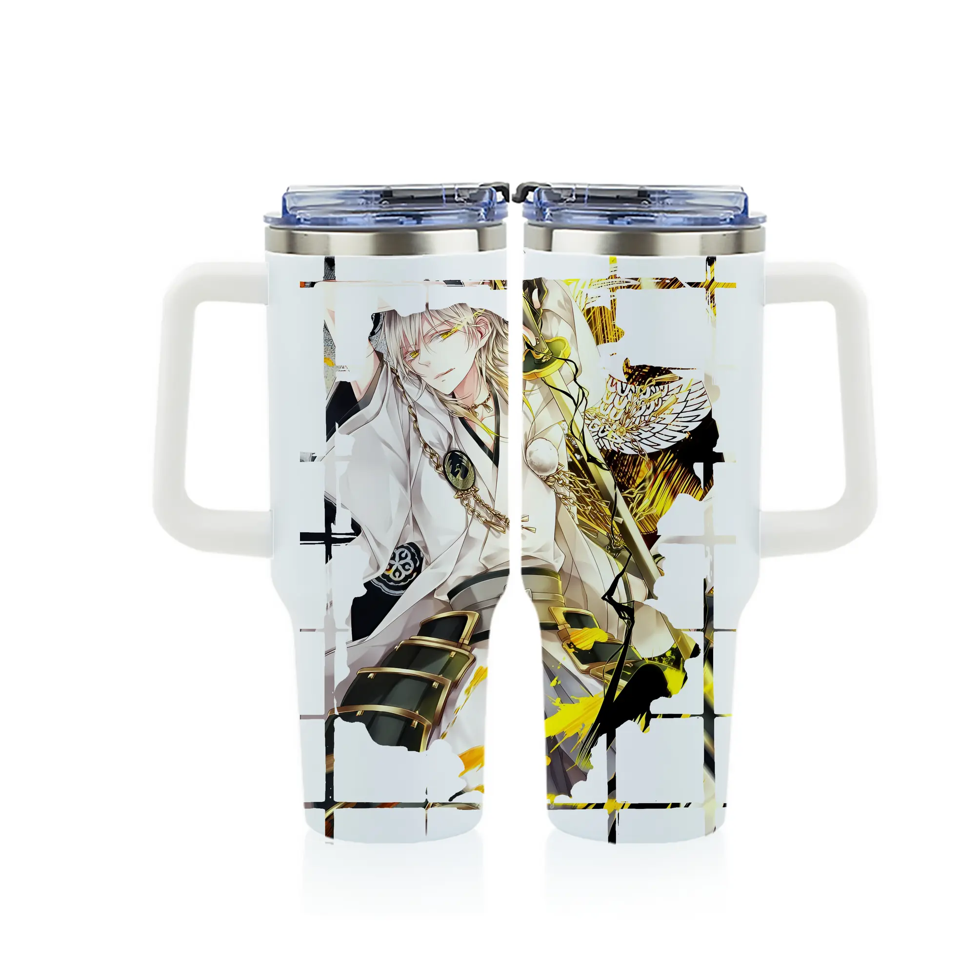 刀剣乱舞 グッズ,鶴丸国永 - 1200mL フルプリント車用タンブラー ・ 304ステンレス 内側 ・ 201ステンレス 外側 ・ 保温 保冷 ・ 通勤 ドライブ アウトドア用