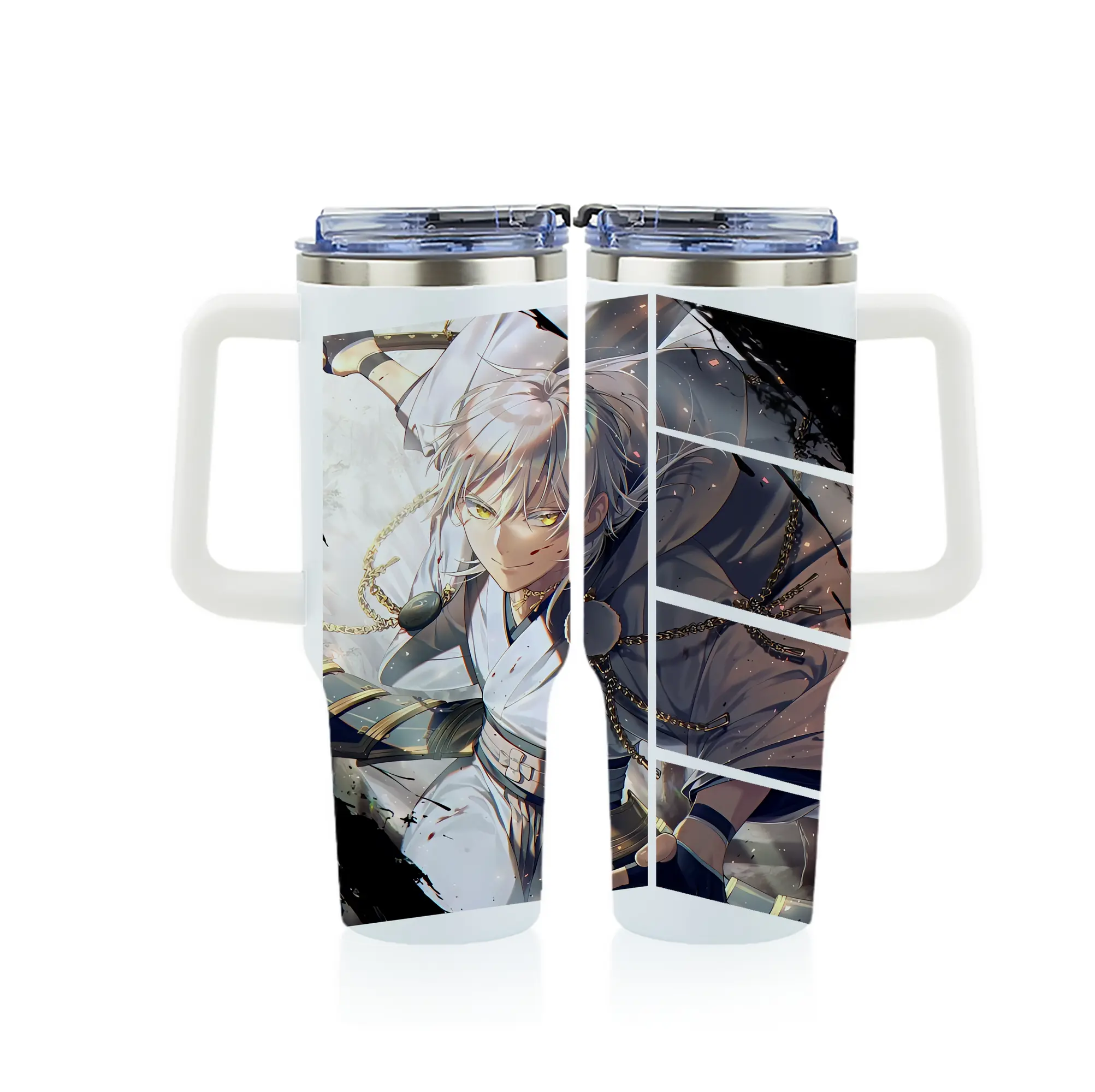 刀剣乱舞 グッズ,鶴丸国永 - 1200mL フルプリント車用タンブラー ・ 304ステンレス 内側 ・ 201ステンレス 外側 ・ 保温 保冷 ・ 通勤 ドライブ アウトドア用