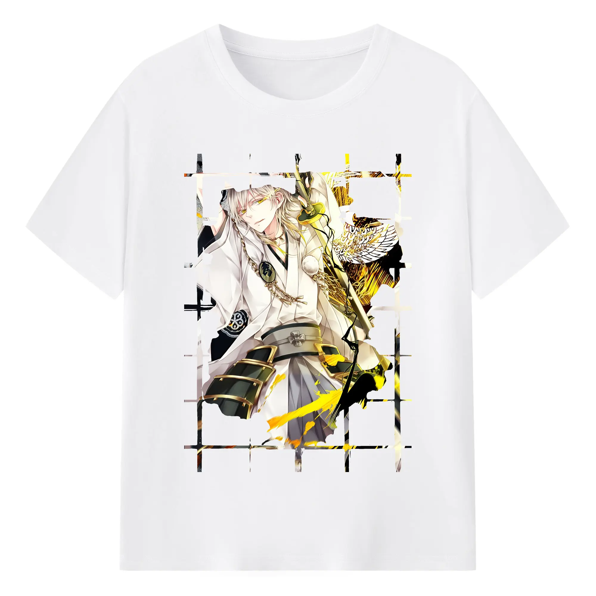 刀剣乱舞 グッズ,鶴丸国永 - 綿100％ 半袖Tシャツ ・ フロントプリント ・ 快適 通気性 ・ 日常使い 散歩 スポーツ用