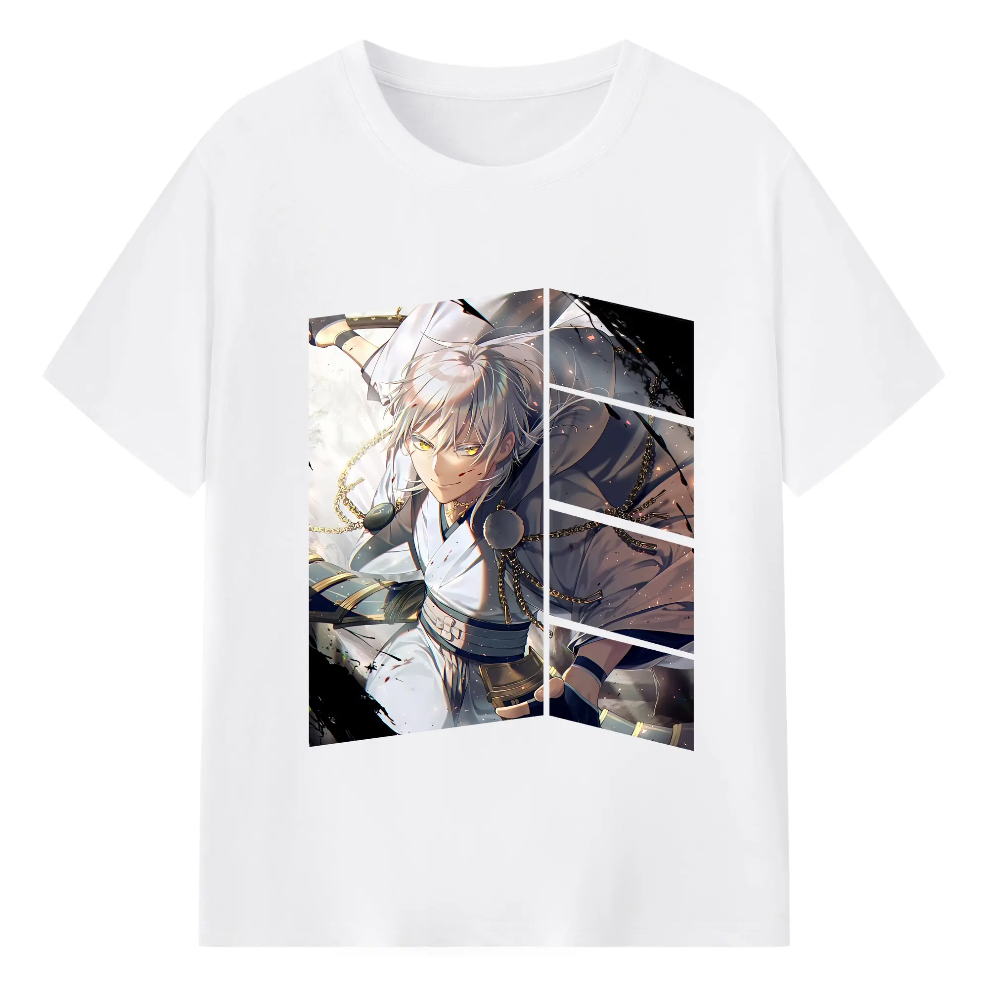 刀剣乱舞 グッズ,鶴丸国永 - 綿100％ 半袖Tシャツ ・ フロントプリント ・ 快適 通気性 ・ 日常使い 散歩 スポーツ用