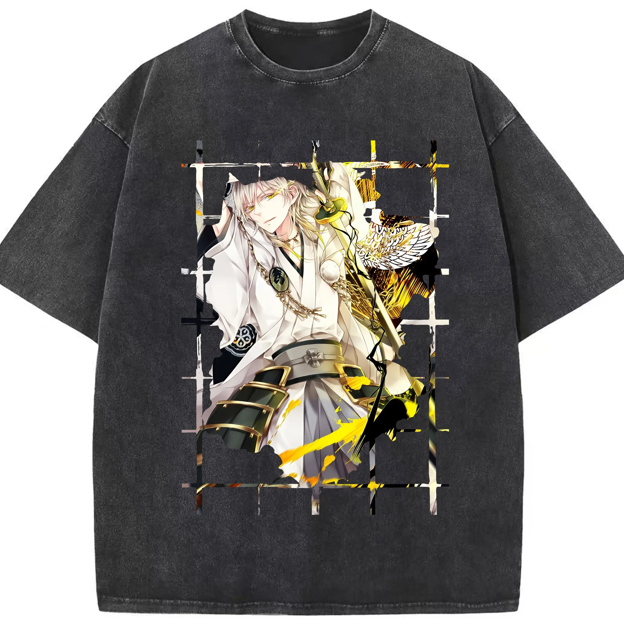 刀剣乱舞 グッズ,鶴丸国永 - 綿100％ ヴィンテージ風 半袖Tシャツ ・ フロントプリント ・ 柔らか肌触り ・ 通気性 快適 ・ スポーツ カジュアル 外出用