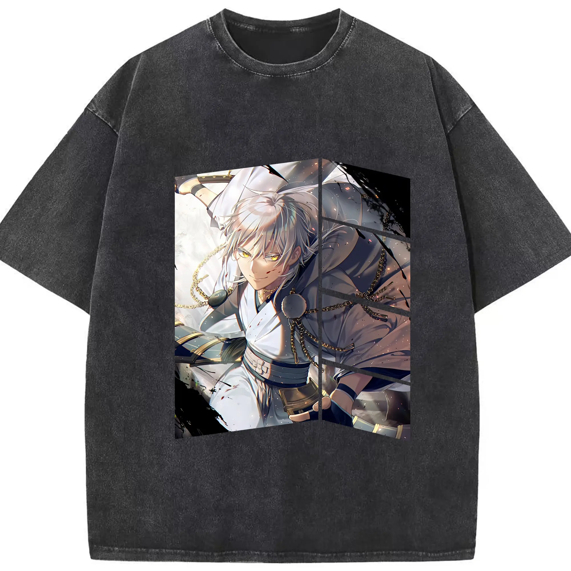 刀剣乱舞 グッズ,鶴丸国永 - 綿100％ ヴィンテージ風 半袖Tシャツ ・ フロントプリント ・ 柔らか肌触り ・ 通気性 快適 ・ スポーツ カジュアル 外出用