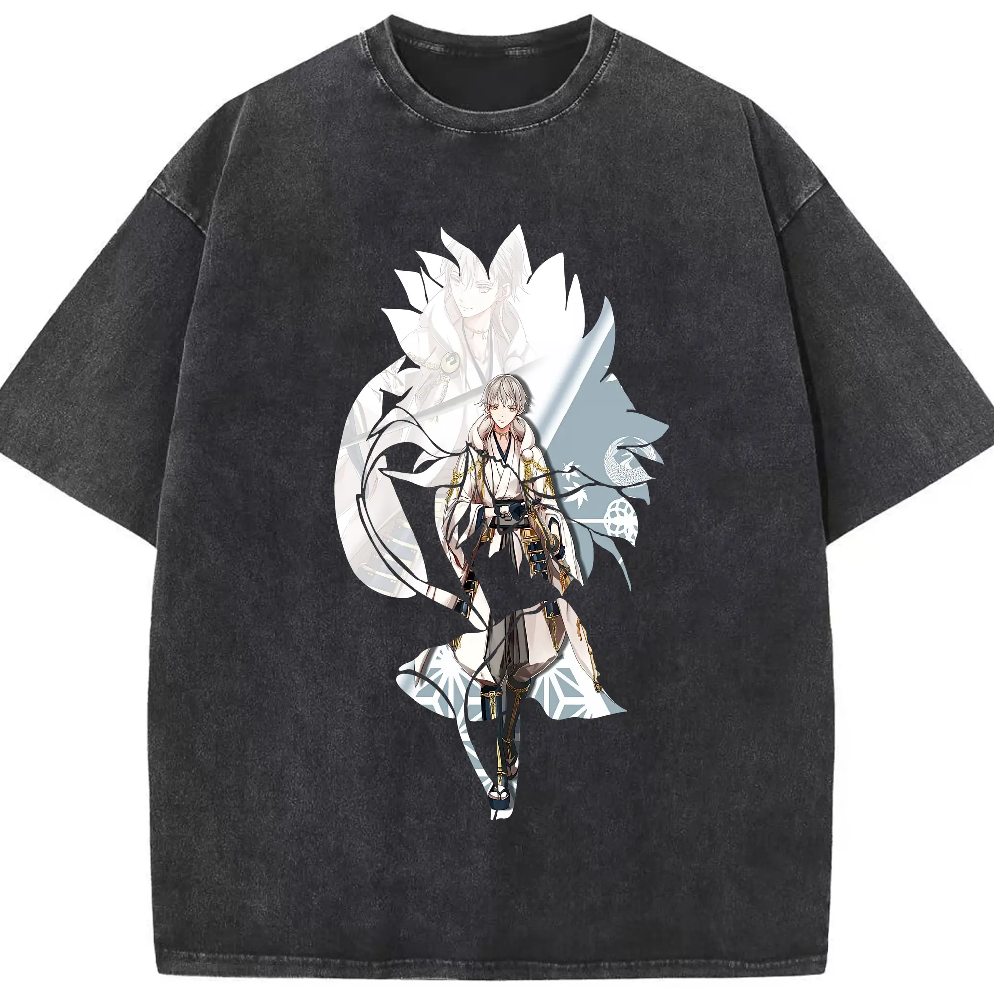 刀剣乱舞 グッズ,鶴丸国永 - 綿100％ ヴィンテージ風 半袖Tシャツ ・ フロントプリント ・ 柔らか肌触り ・ 通気性 快適 ・ スポーツ カジュアル 外出用