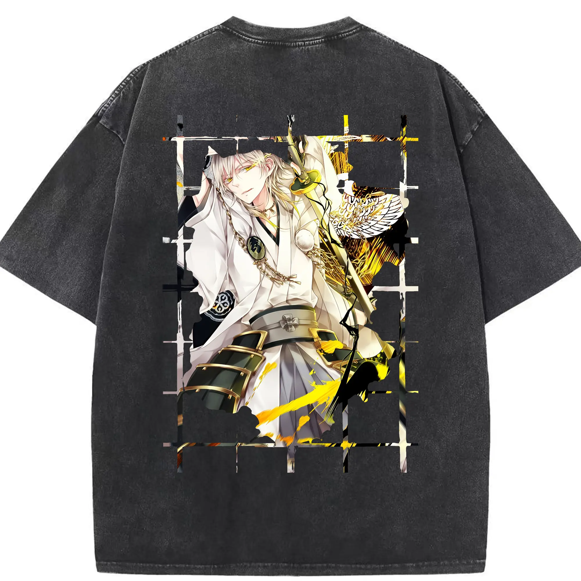 刀剣乱舞 グッズ,鶴丸国永 - 綿100％ ヴィンテージ風 半袖Tシャツ ・ 背面プリント ・ 柔らか肌触り ・ 通気性 快適 ・ スポーツ カジュアル 外出用