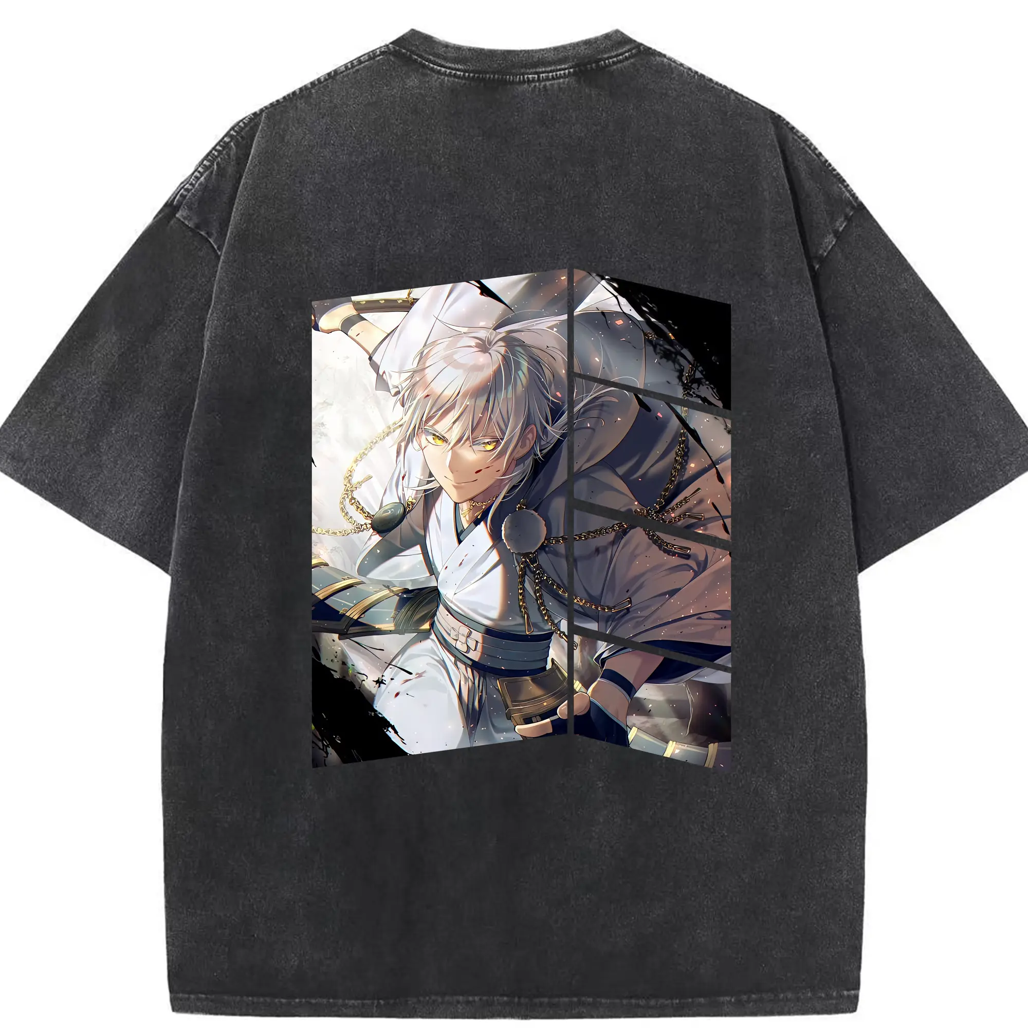 刀剣乱舞 グッズ,鶴丸国永 - 綿100％ ヴィンテージ風 半袖Tシャツ ・ 背面プリント ・ 柔らか肌触り ・ 通気性 快適 ・ スポーツ カジュアル 外出用