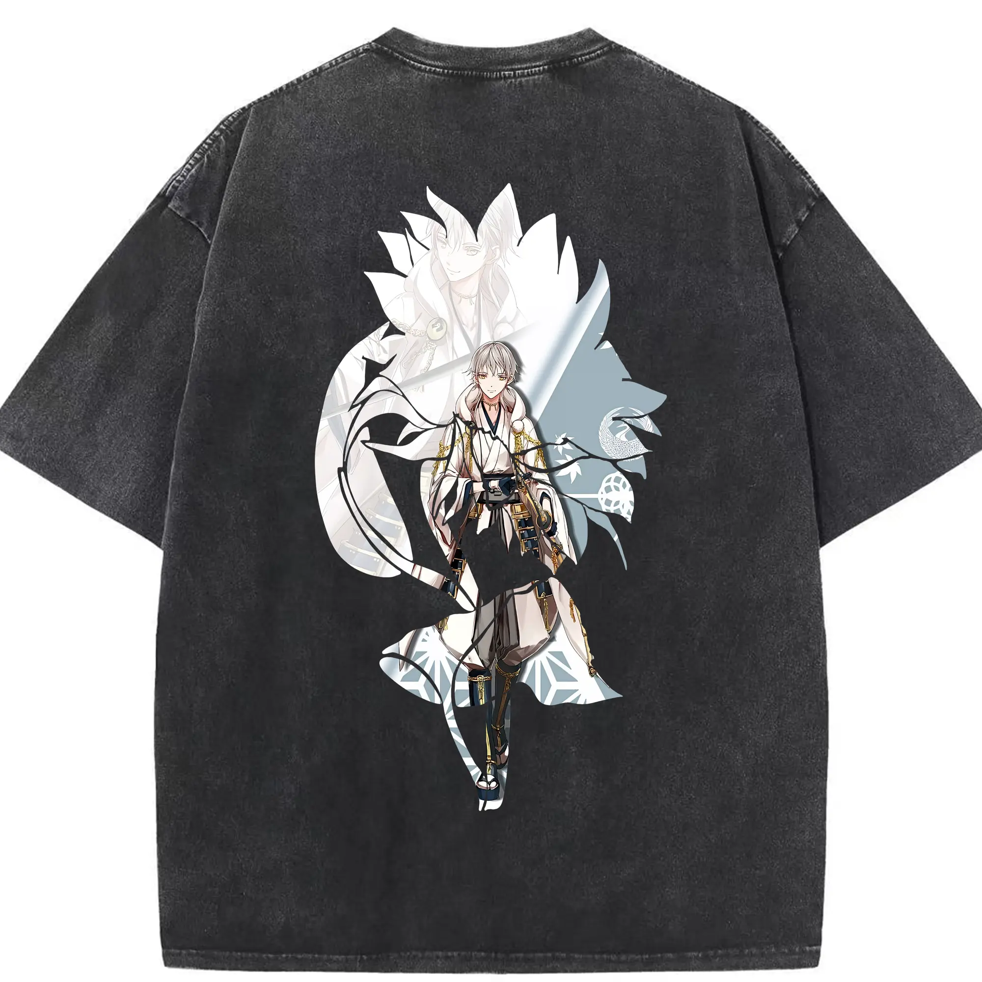 刀剣乱舞 グッズ,鶴丸国永 - 綿100％ ヴィンテージ風 半袖Tシャツ ・ 背面プリント ・ 柔らか肌触り ・ 通気性 快適 ・ スポーツ カジュアル 外出用