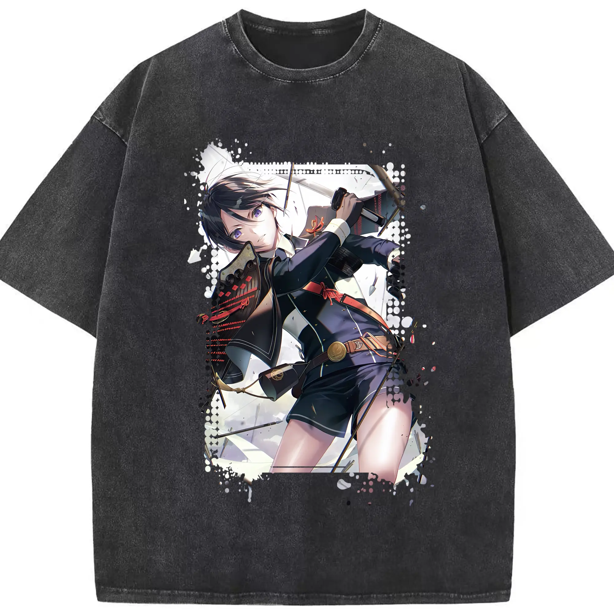 刀剣乱舞 グッズ,薬研藤四郎 - 綿100％ ヴィンテージ風 半袖Tシャツ ・ フロントプリント ・ 柔らか肌触り ・ 通気性 快適 ・ スポーツ カジュアル 外出用