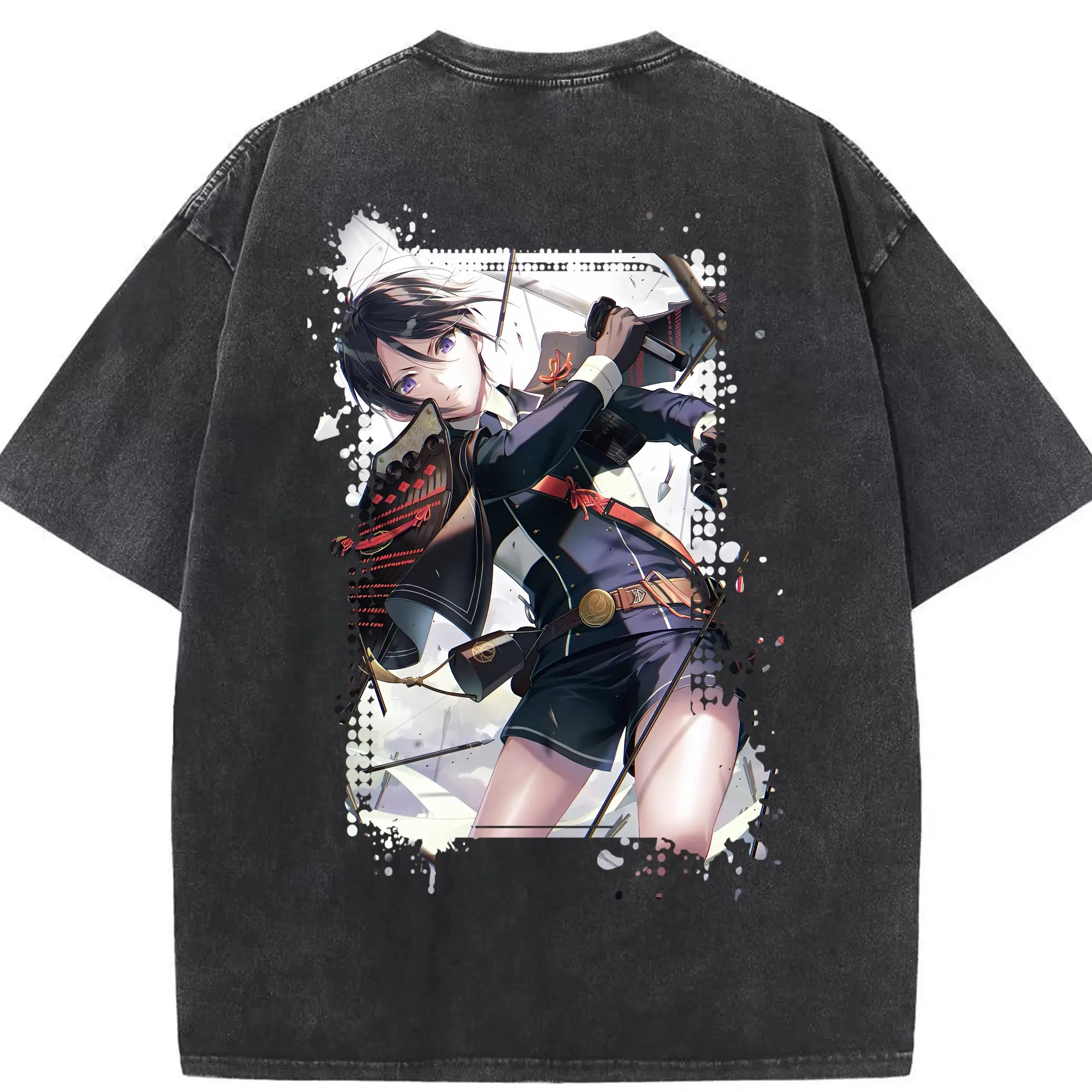 刀剣乱舞 グッズ,薬研藤四郎 - 綿100％ ヴィンテージ風 半袖Tシャツ ・ 背面プリント ・ 柔らか肌触り ・ 通気性 快適 ・ スポーツ カジュアル 外出用