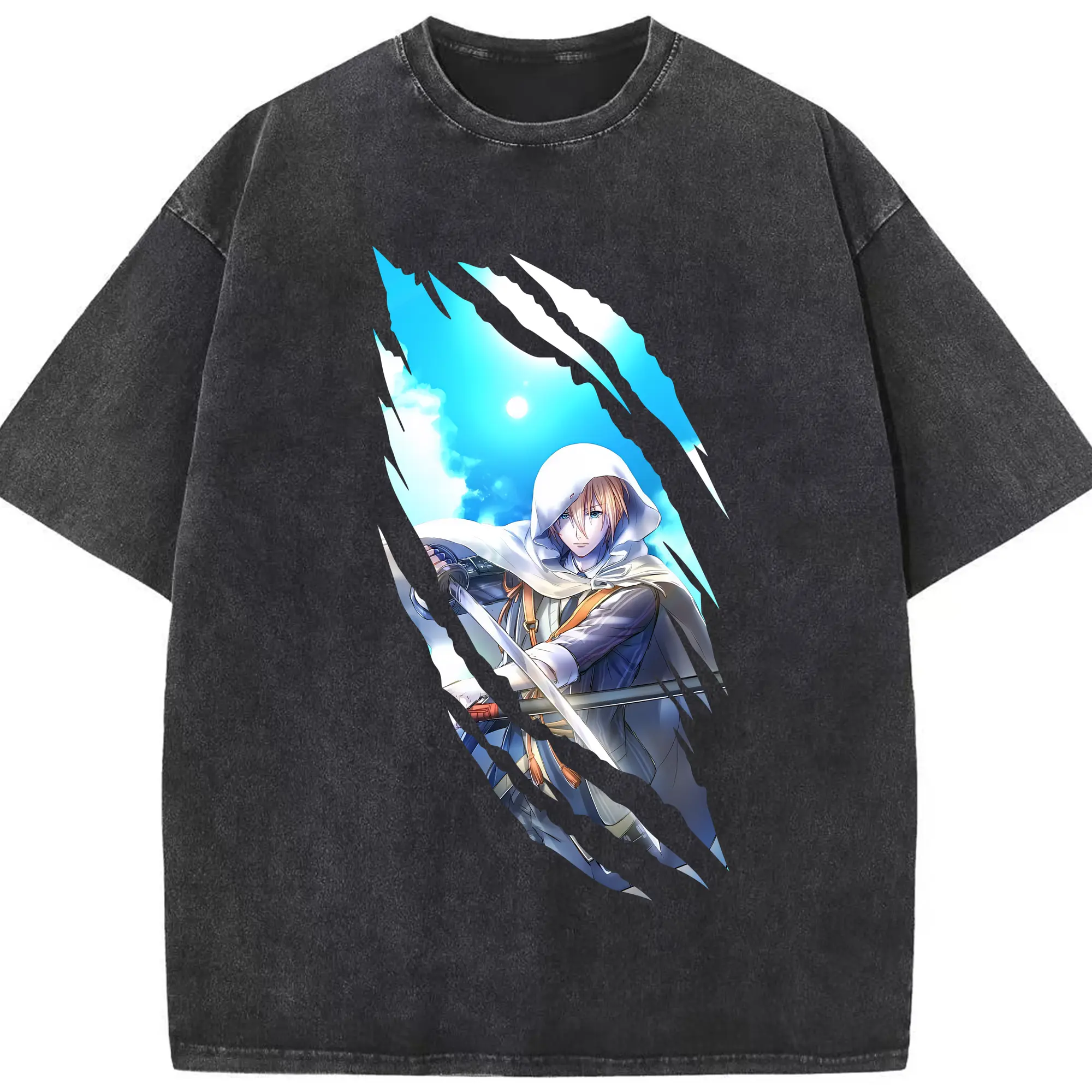 刀剣乱舞 グッズ,山姥切国広 - 綿100％ ヴィンテージ風 半袖Tシャツ ・ フロントプリント ・ 柔らか肌触り ・ 通気性 快適 ・ スポーツ カジュアル 外出用