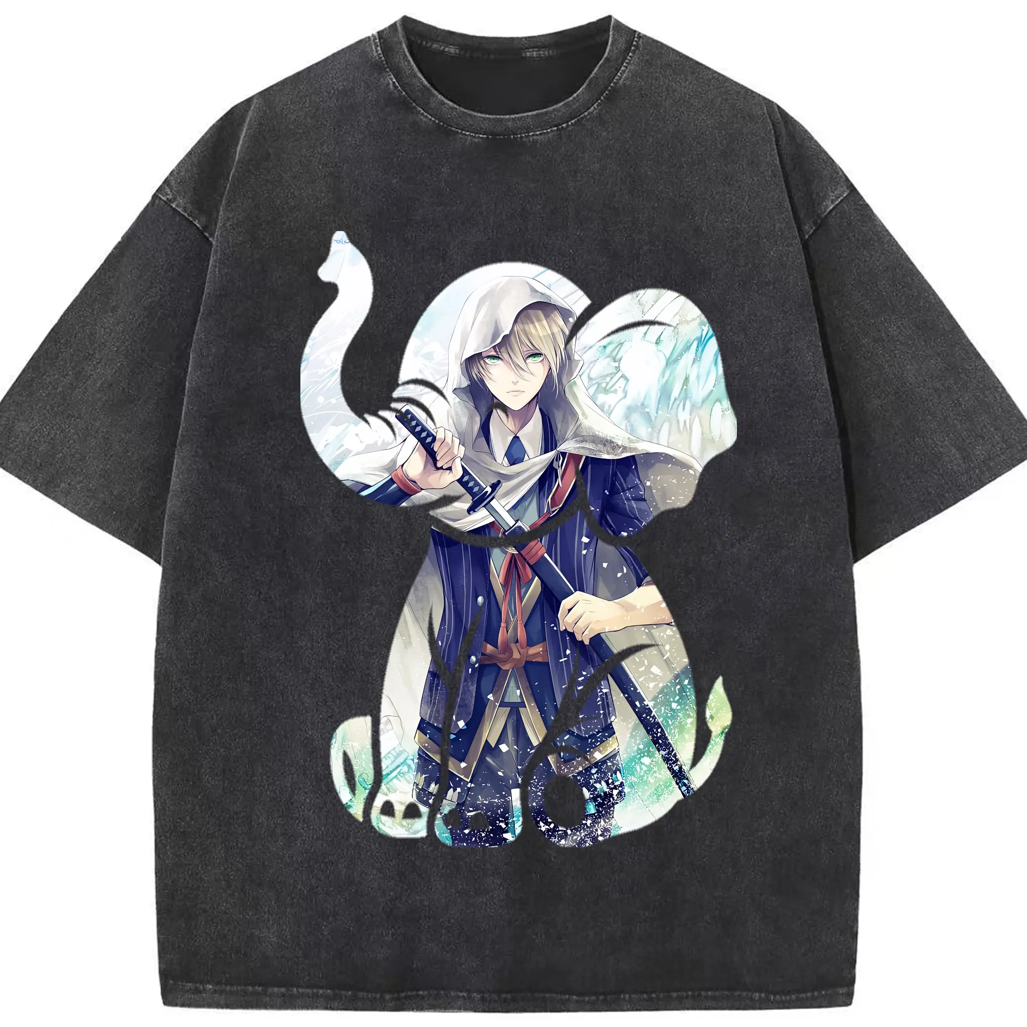 刀剣乱舞 グッズ,山姥切国広 - 綿100％ ヴィンテージ風 半袖Tシャツ ・ フロントプリント ・ 柔らか肌触り ・ 通気性 快適 ・ スポーツ カジュアル 外出用
