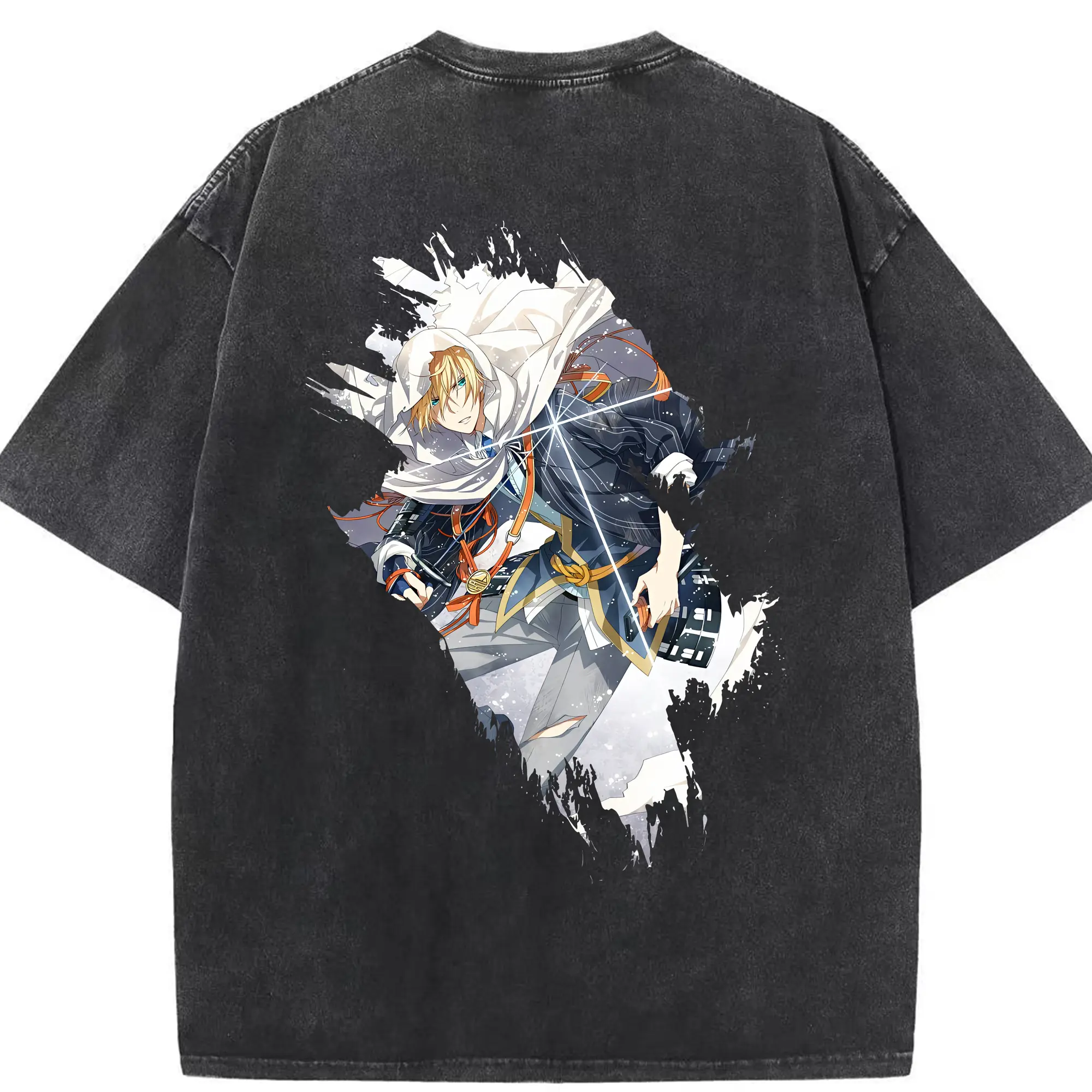 刀剣乱舞 グッズ,山姥切国広 - 綿100％ ヴィンテージ風 半袖Tシャツ ・ 背面プリント ・ 柔らか肌触り ・ 通気性 快適 ・ スポーツ カジュアル 外出用