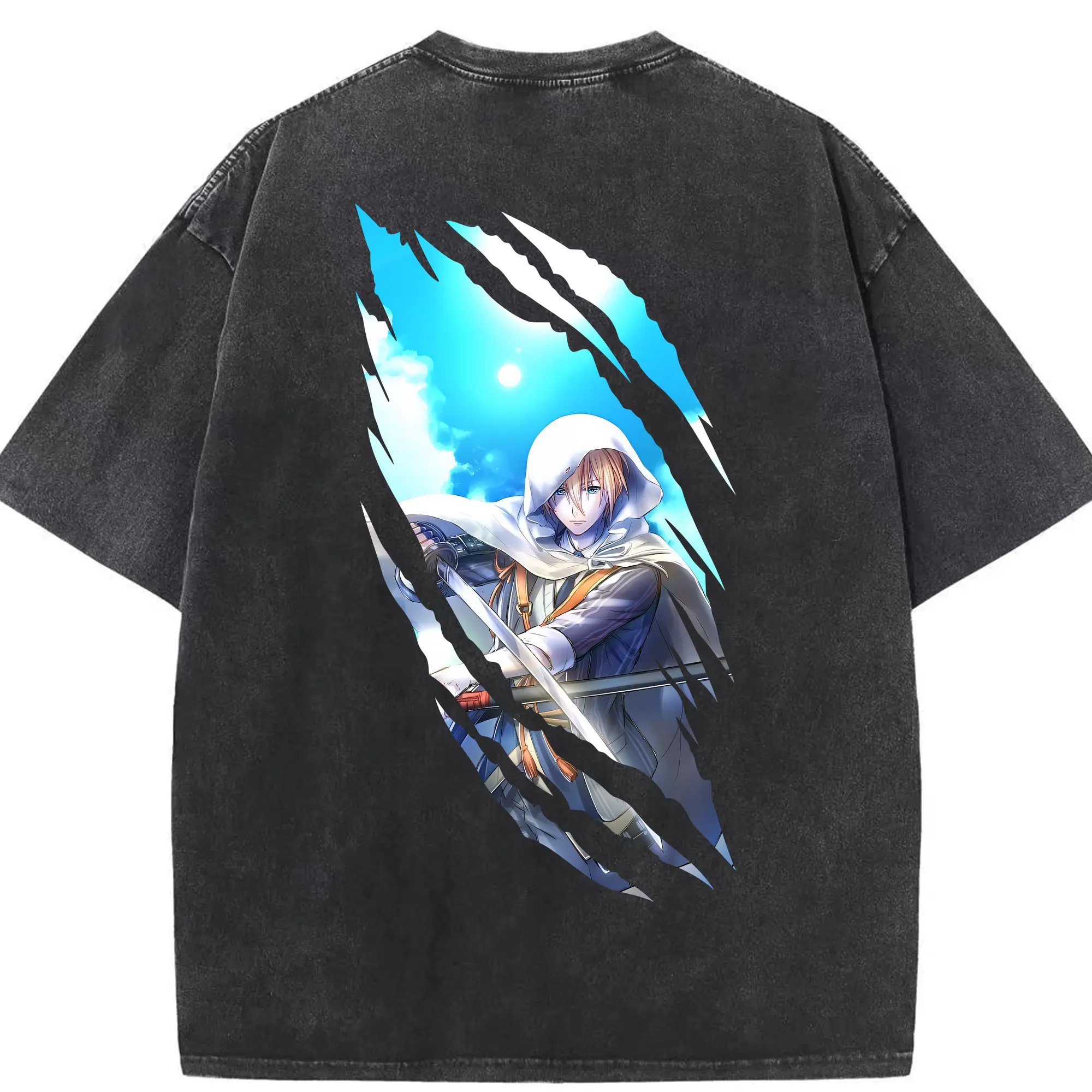 刀剣乱舞 グッズ,山姥切国広 - 綿100％ ヴィンテージ風 半袖Tシャツ ・ 背面プリント ・ 柔らか肌触り ・ 通気性 快適 ・ スポーツ カジュアル 外出用