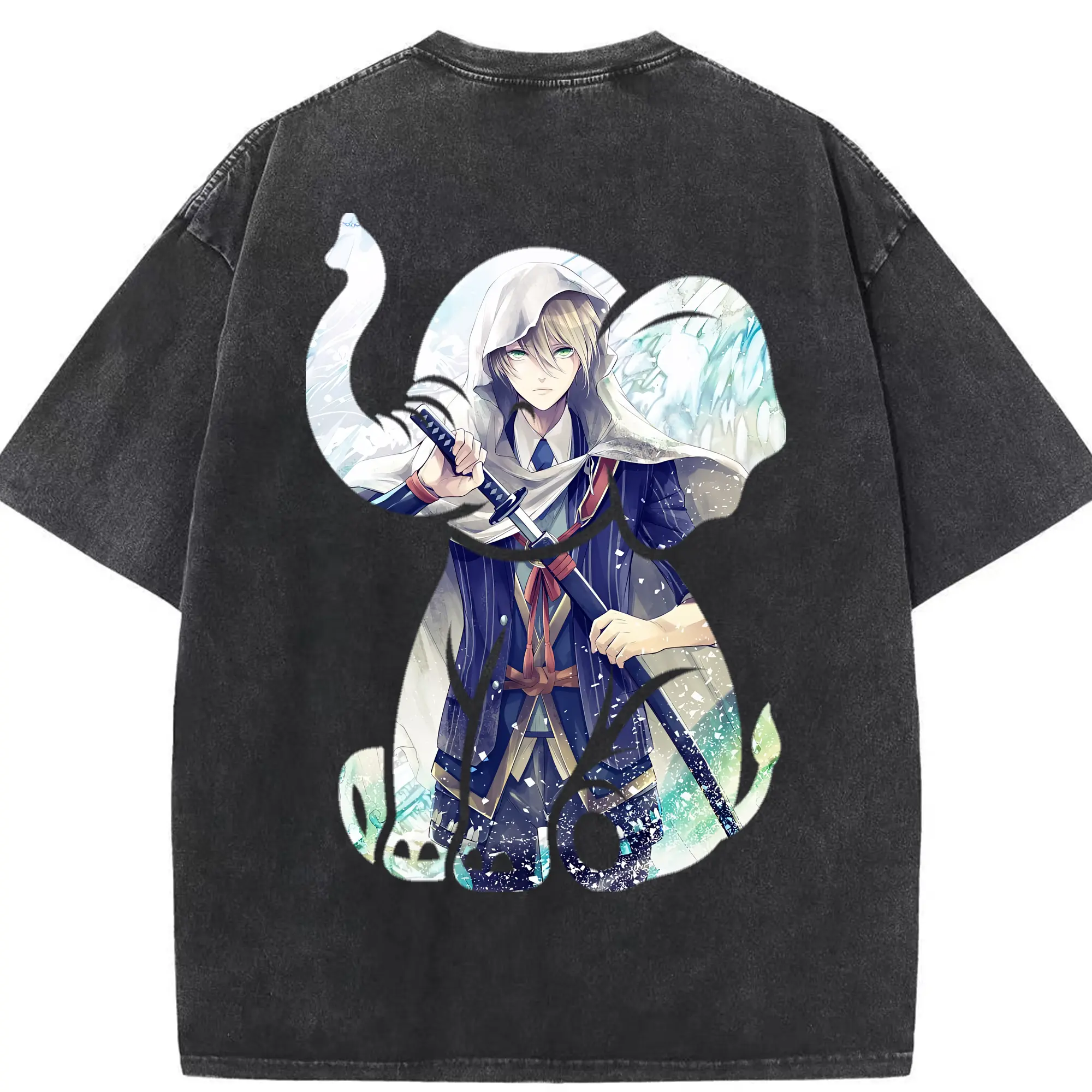 刀剣乱舞 グッズ,山姥切国広 - 綿100％ ヴィンテージ風 半袖Tシャツ ・ 背面プリント ・ 柔らか肌触り ・ 通気性 快適 ・ スポーツ カジュアル 外出用