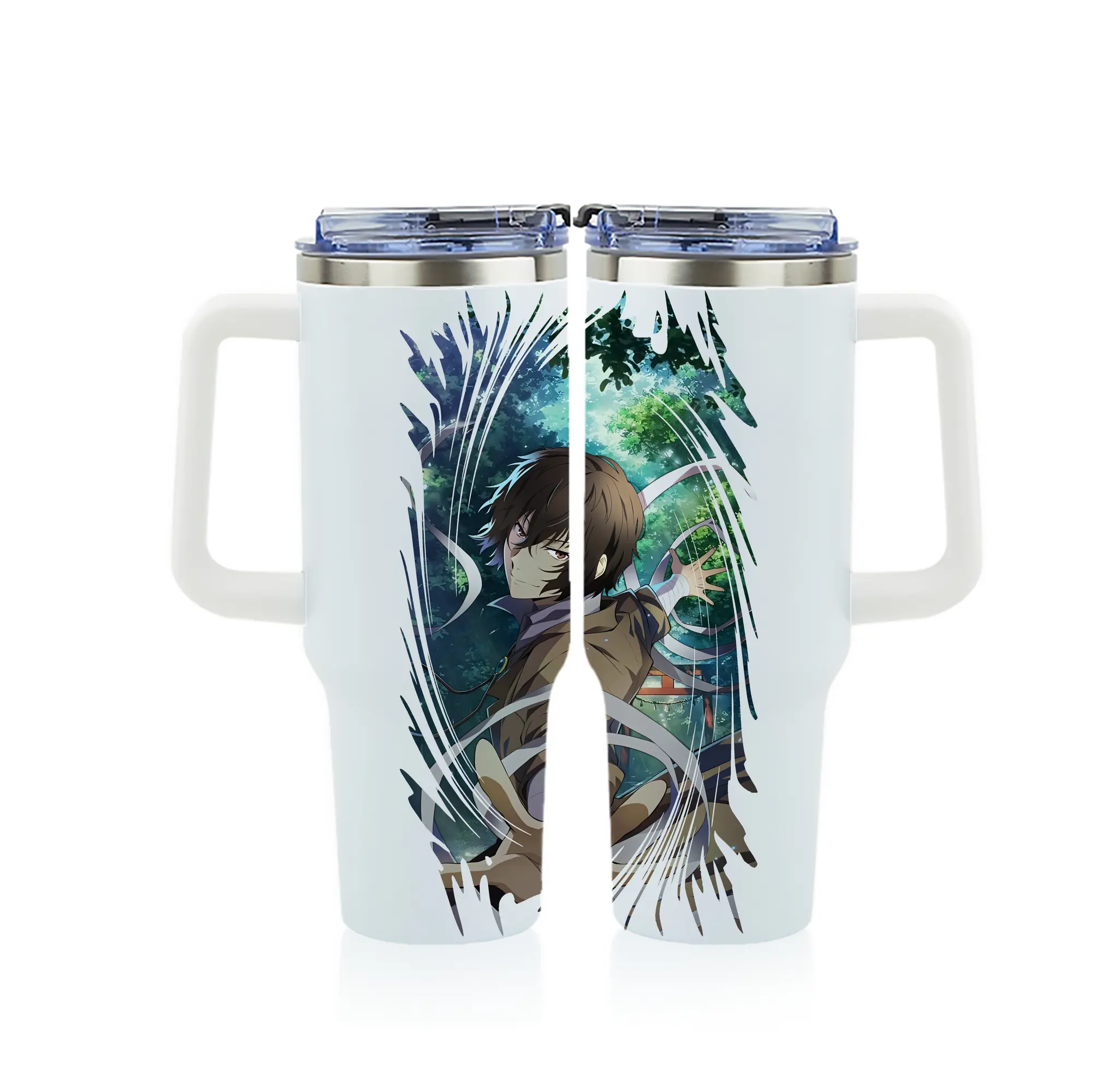 文豪ストレイドッグス グッズ,太宰治 - 1200mL フルプリント車用タンブラー ・ 304ステンレス 内側 ・ 201ステンレス 外側 ・ 保温 保冷 ・ 通勤 ドライブ アウトドア用