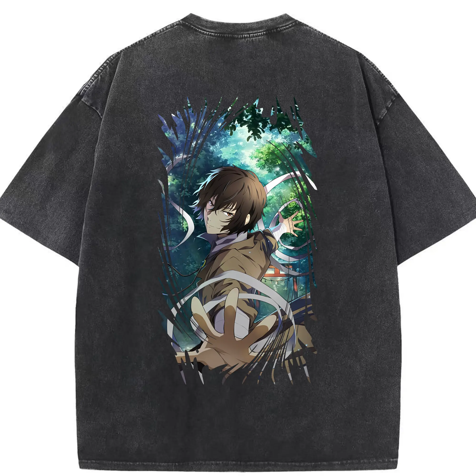 文豪ストレイドッグス グッズ,太宰治 - 綿100％ ヴィンテージ風 半袖Tシャツ ・ 背面プリント ・ 柔らか肌触り ・ 通気性 快適 ・ スポーツ カジュアル 外出用