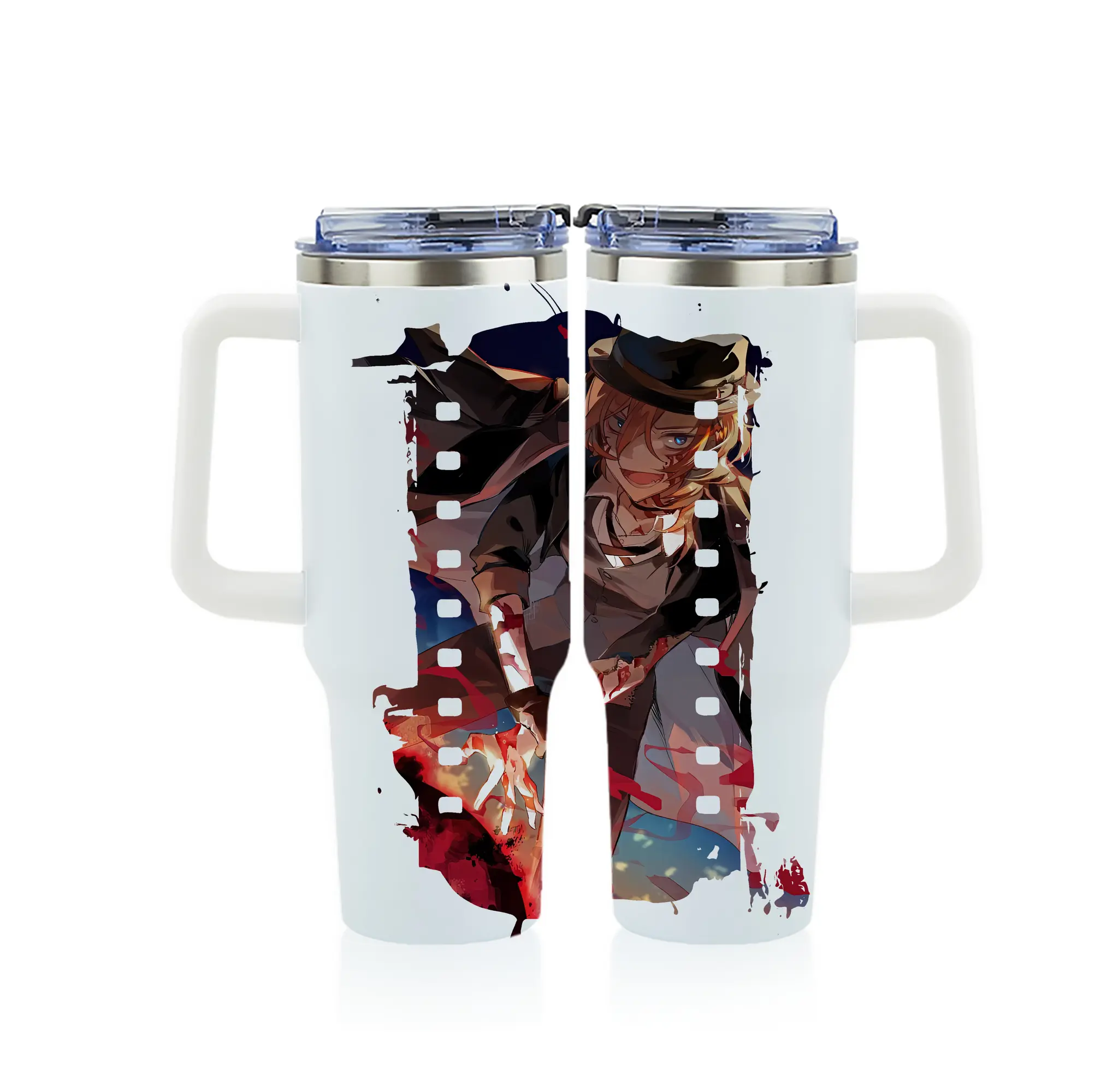 文豪ストレイドッグス グッズ,中原中也 - 1200mL フルプリント車用タンブラー ・ 304ステンレス 内側 ・ 201ステンレス 外側 ・ 保温 保冷 ・ 通勤 ドライブ アウトドア用