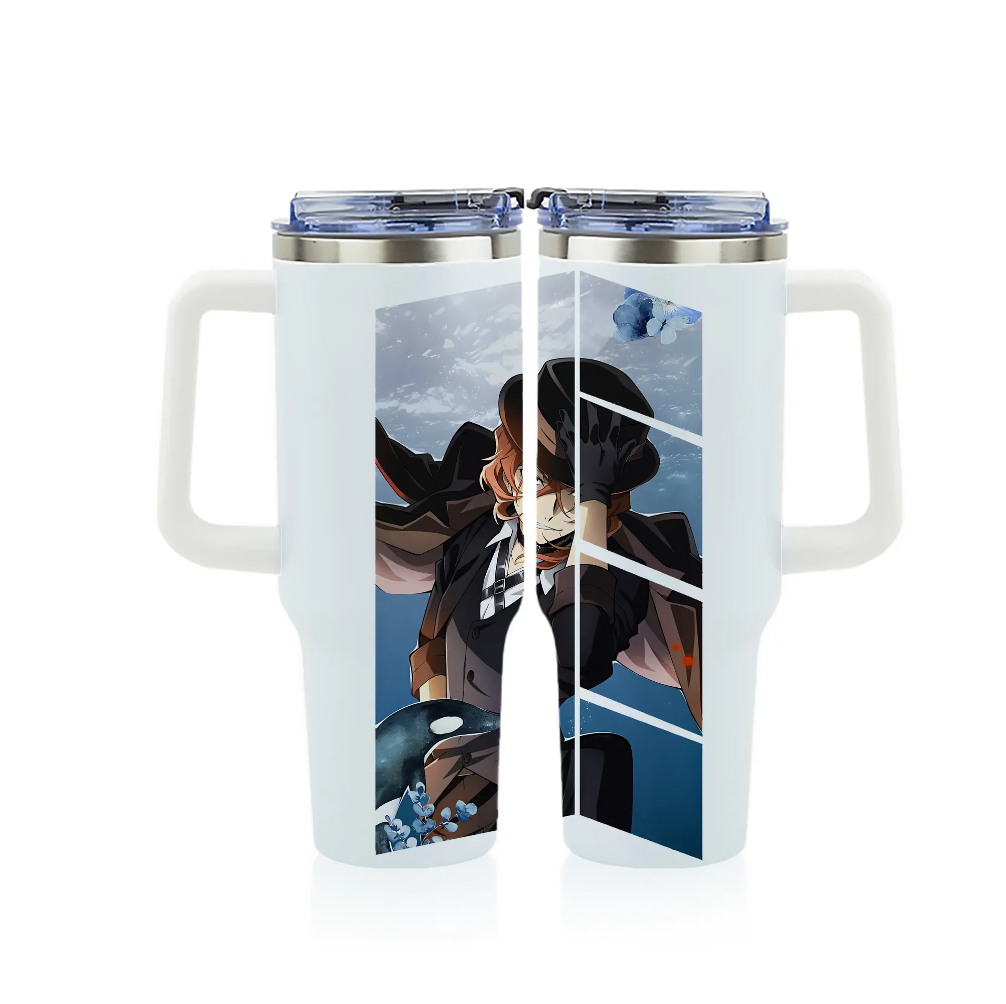 文豪ストレイドッグス グッズ,中原中也 - 1200mL フルプリント車用タンブラー ・ 304ステンレス 内側 ・ 201ステンレス 外側 ・ 保温 保冷 ・ 通勤 ドライブ アウトドア用