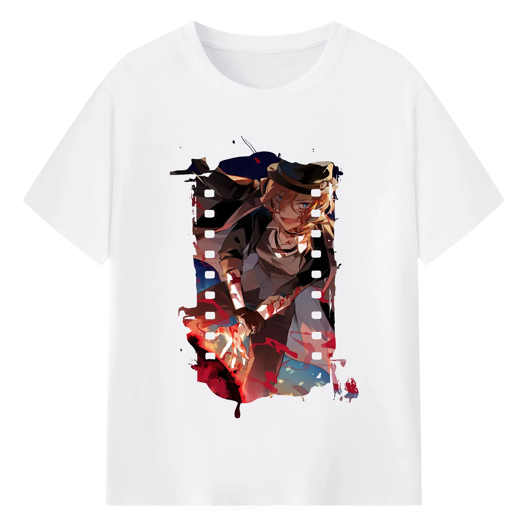 文豪ストレイドッグス グッズ,中原中也 - 綿100％ 半袖Tシャツ ・ フロントプリント ・ 快適 通気性 ・ 日常使い 散歩 スポーツ用