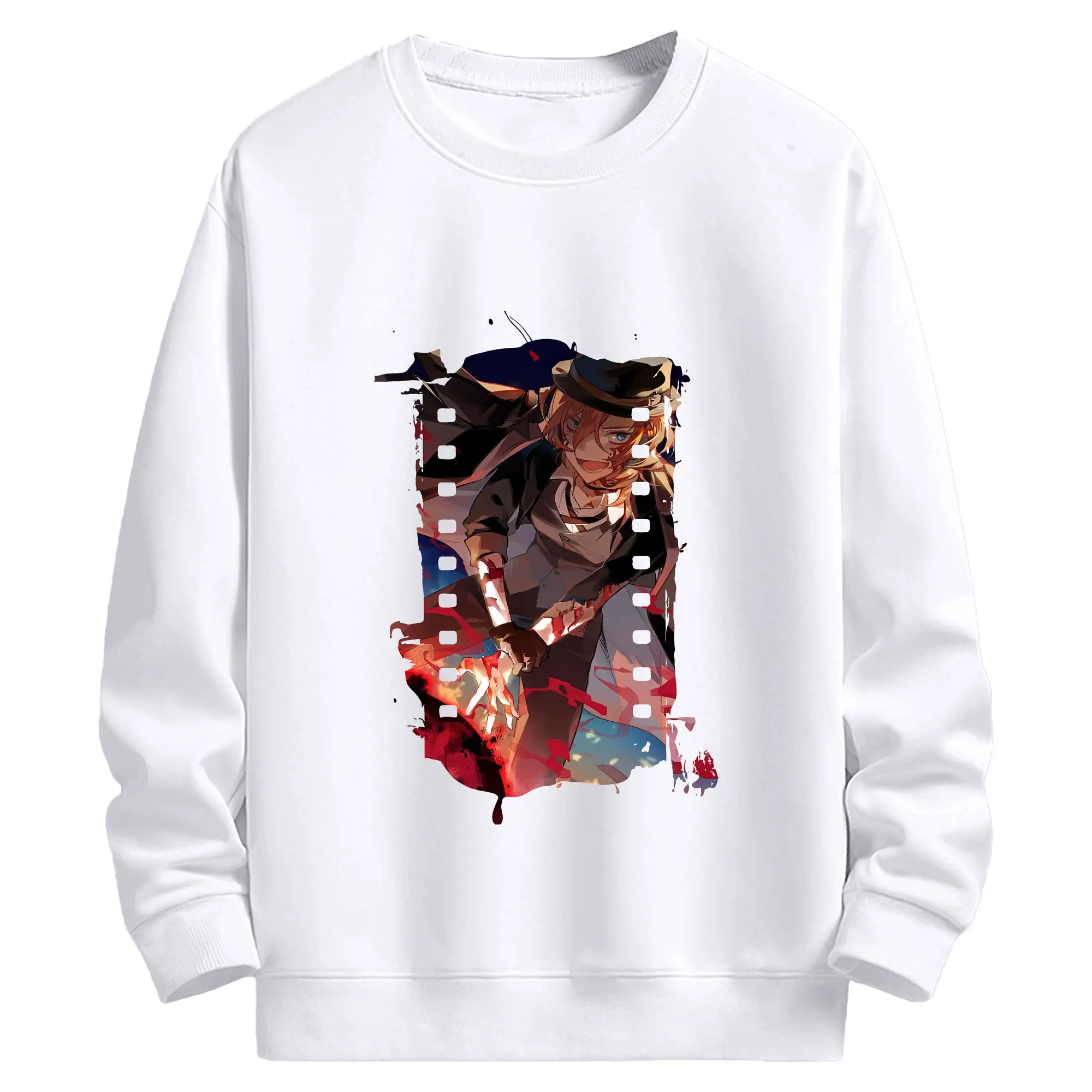 文豪ストレイドッグス グッズ,中原中也 - 高品質 クルーネック スウェット ・ コットン59％ ポリエステル41％ ・ ユニセックス 長袖 トレーナー ・ カジュアル デイリー スポーツ 散歩用