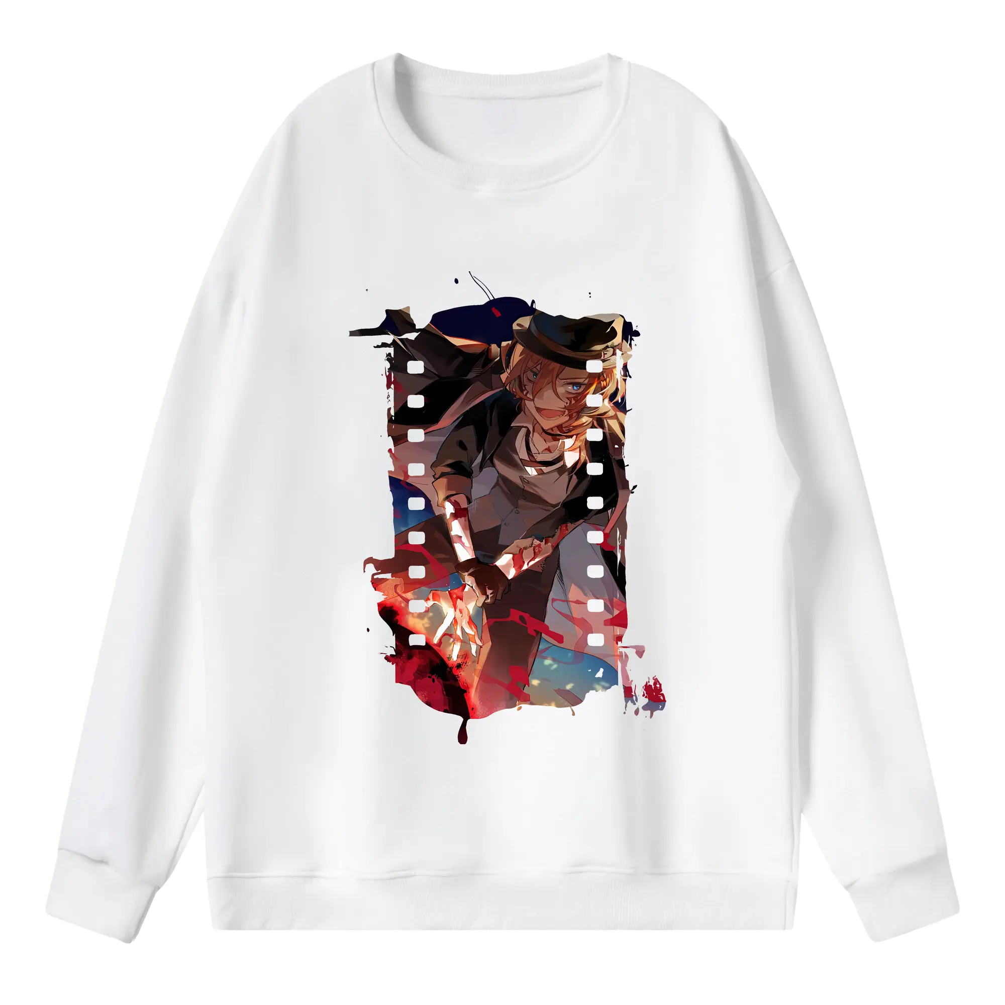 文豪ストレイドッグス グッズ,中原中也 - 薄手 クルーネック スウェット 裏毛260g · ポリエステル 春秋向け カジュアル 男女兼用 · トレーナー デイリー スポーツ 散歩に最適