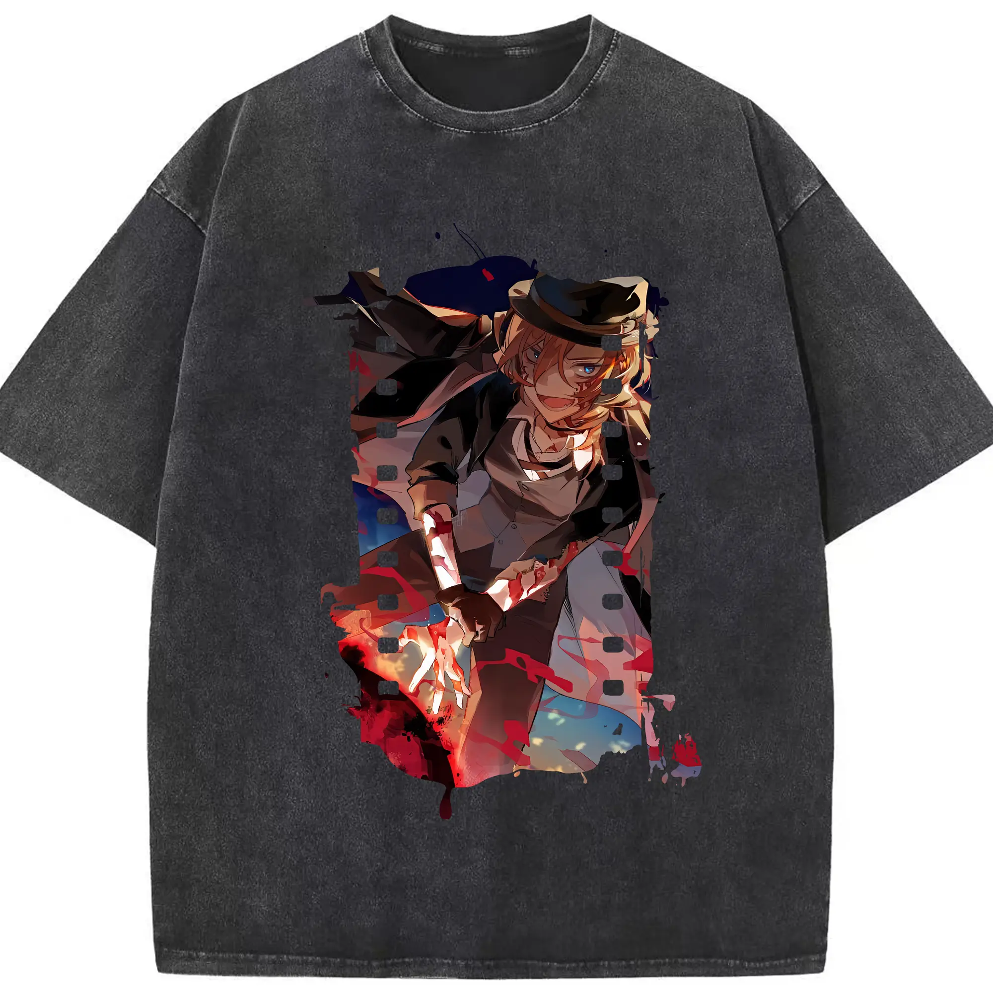 文豪ストレイドッグス グッズ,中原中也 - 綿100％ ヴィンテージ風 半袖Tシャツ ・ フロントプリント ・ 柔らか肌触り ・ 通気性 快適 ・ スポーツ カジュアル 外出用