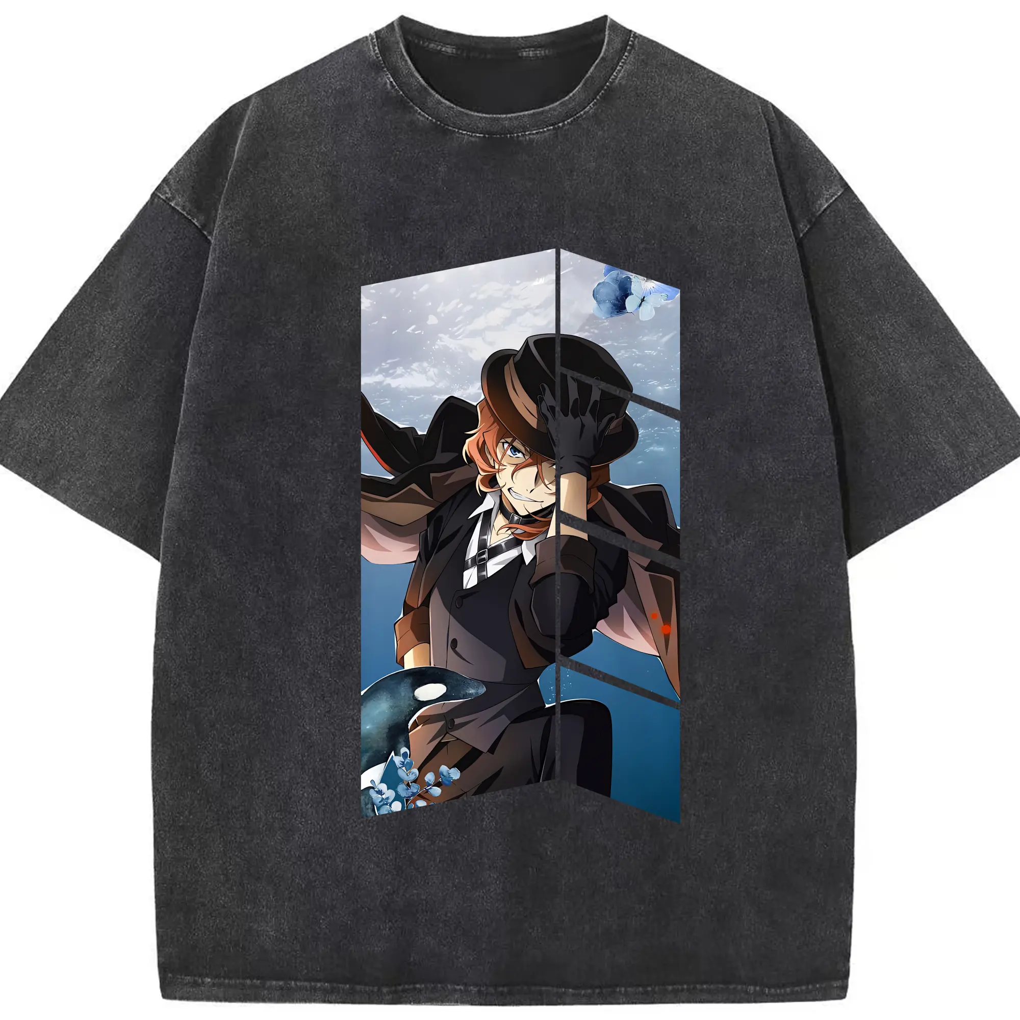 文豪ストレイドッグス グッズ,中原中也 - 綿100％ ヴィンテージ風 半袖Tシャツ ・ フロントプリント ・ 柔らか肌触り ・ 通気性 快適 ・ スポーツ カジュアル 外出用