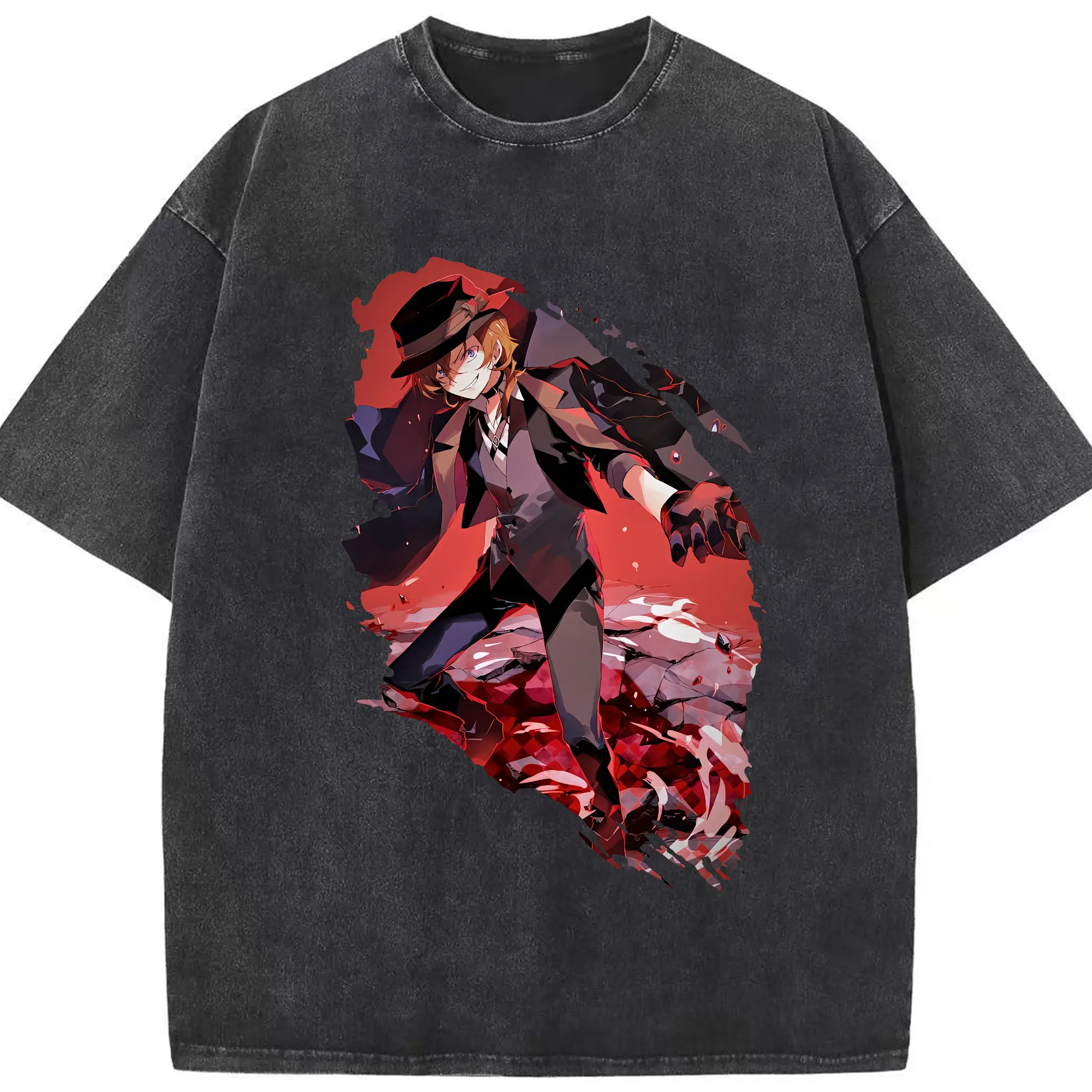 文豪ストレイドッグス グッズ,中原中也 - 綿100％ ヴィンテージ風 半袖Tシャツ ・ フロントプリント ・ 柔らか肌触り ・ 通気性 快適 ・ スポーツ カジュアル 外出用