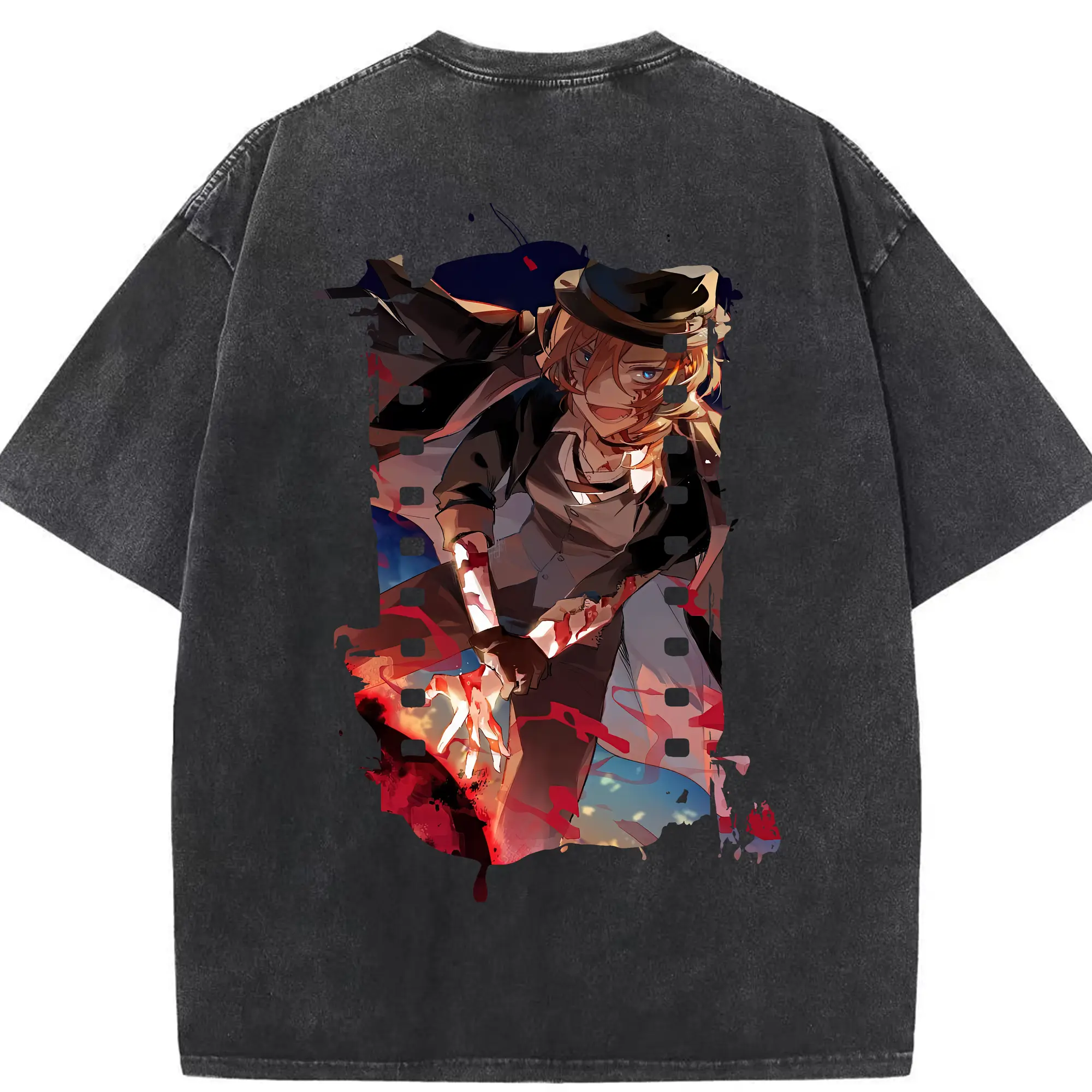 文豪ストレイドッグス グッズ,中原中也 - 綿100％ ヴィンテージ風 半袖Tシャツ ・ 背面プリント ・ 柔らか肌触り ・ 通気性 快適 ・ スポーツ カジュアル 外出用