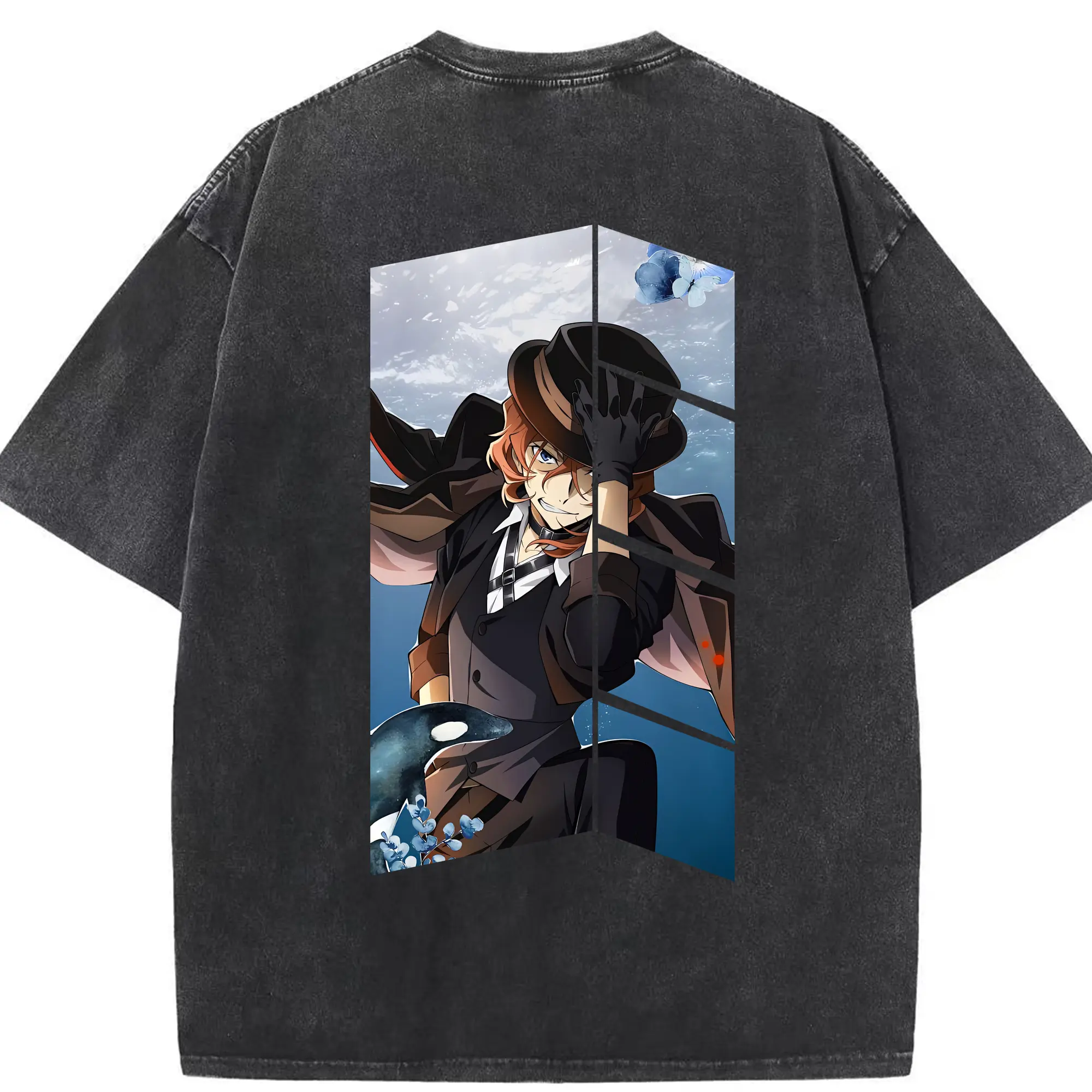 文豪ストレイドッグス グッズ,中原中也 - 綿100％ ヴィンテージ風 半袖Tシャツ ・ 背面プリント ・ 柔らか肌触り ・ 通気性 快適 ・ スポーツ カジュアル 外出用