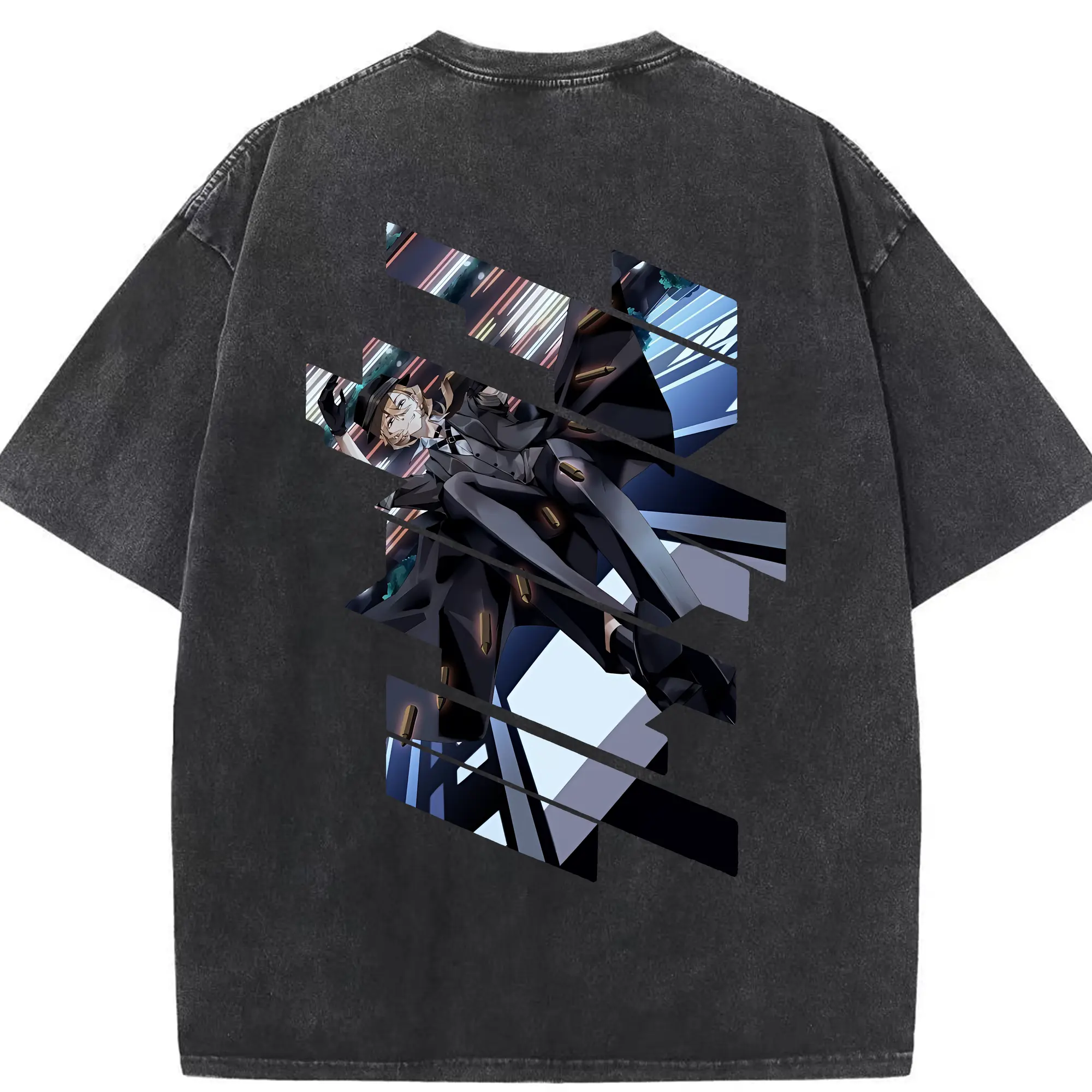 文豪ストレイドッグス グッズ,中原中也 - 綿100％ ヴィンテージ風 半袖Tシャツ ・ 背面プリント ・ 柔らか肌触り ・ 通気性 快適 ・ スポーツ カジュアル 外出用