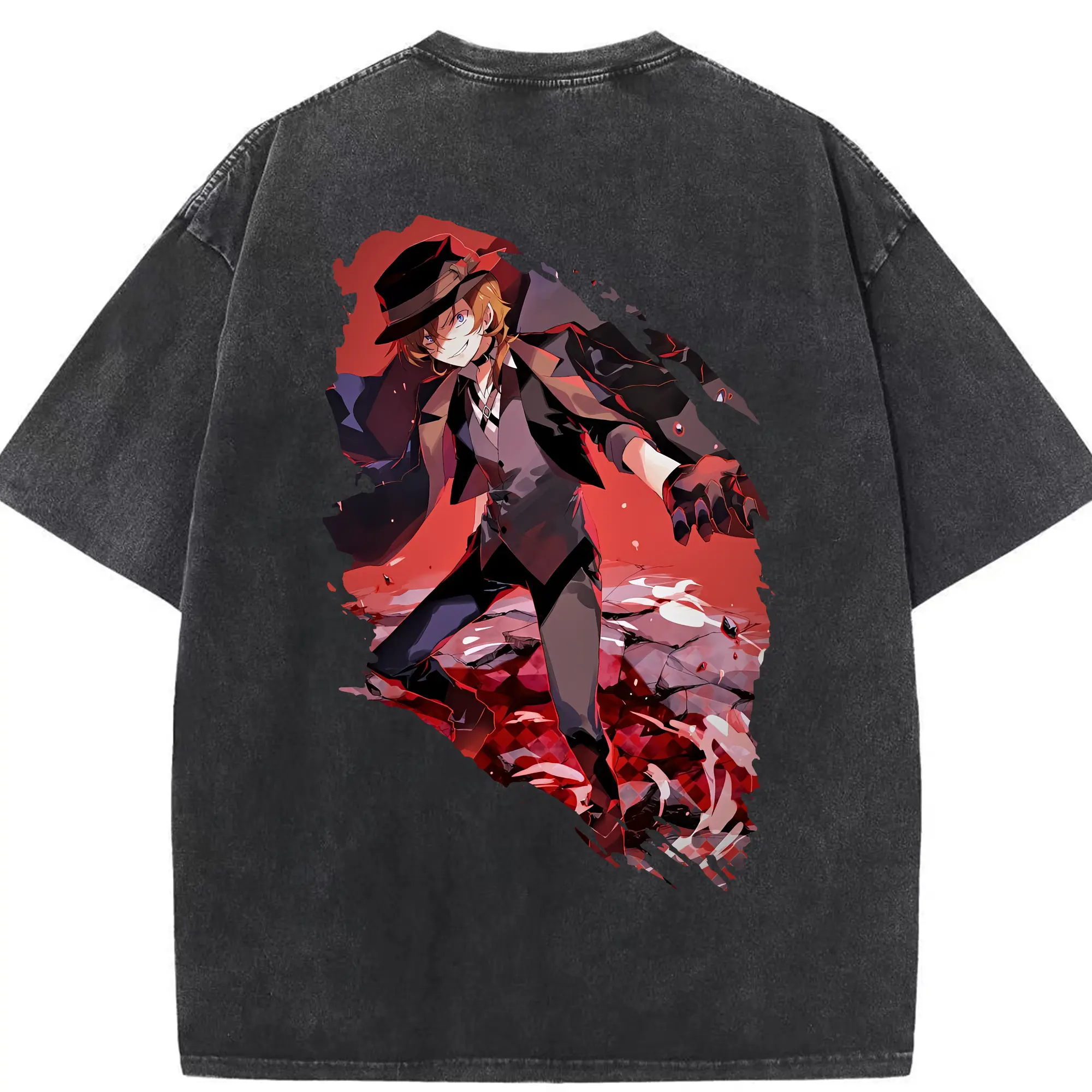 文豪ストレイドッグス グッズ,中原中也 - 綿100％ ヴィンテージ風 半袖Tシャツ ・ 背面プリント ・ 柔らか肌触り ・ 通気性 快適 ・ スポーツ カジュアル 外出用