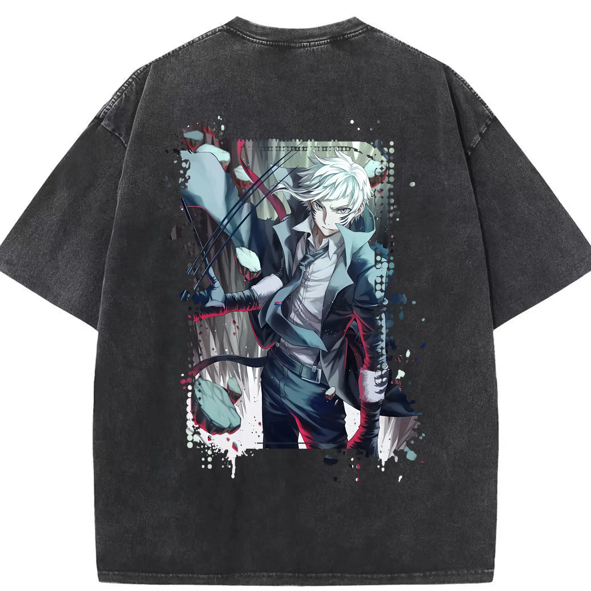 文豪ストレイドッグス グッズ,中島敦 - 綿100％ ヴィンテージ風 半袖Tシャツ ・ 背面プリント ・ 柔らか肌触り ・ 通気性 快適 ・ スポーツ カジュアル 外出用