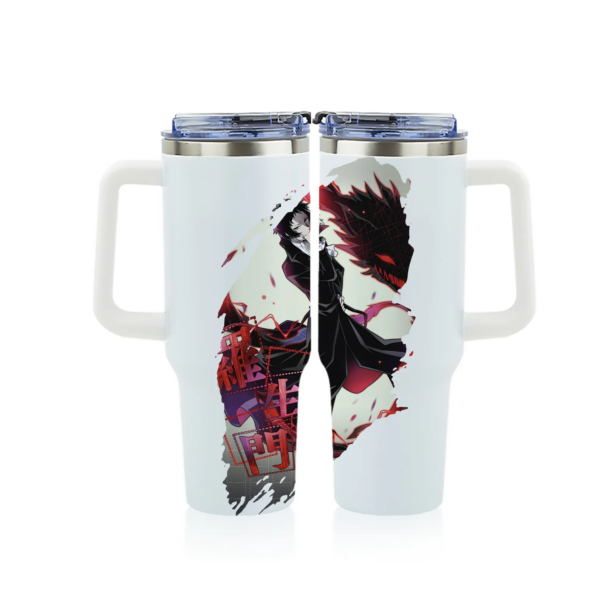 文豪ストレイドッグス グッズ,芥川龍之介 - 1200mL フルプリント車用タンブラー ・ 304ステンレス 内側 ・ 201ステンレス 外側 ・ 保温 保冷 ・ 通勤 ドライブ アウトドア用