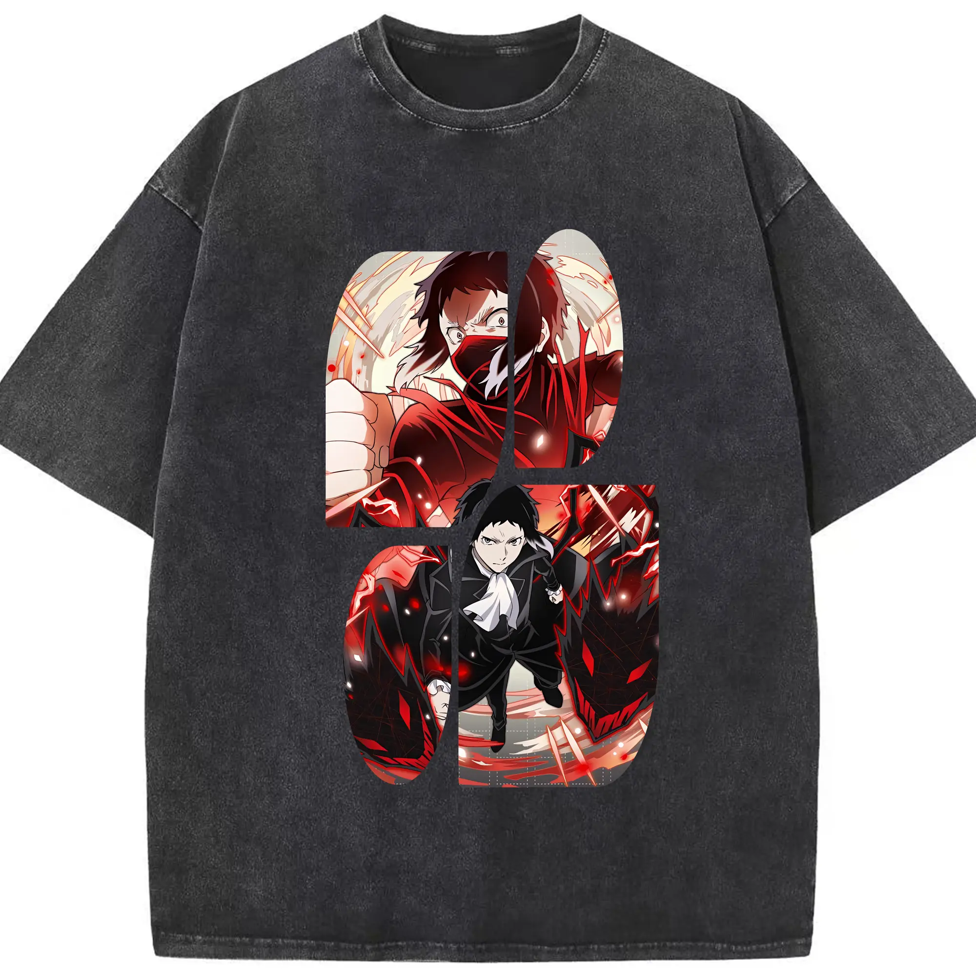 文豪ストレイドッグス グッズ,芥川龍之介 - 綿100％ ヴィンテージ風 半袖Tシャツ ・ フロントプリント ・ 柔らか肌触り ・ 通気性 快適 ・ スポーツ カジュアル 外出用