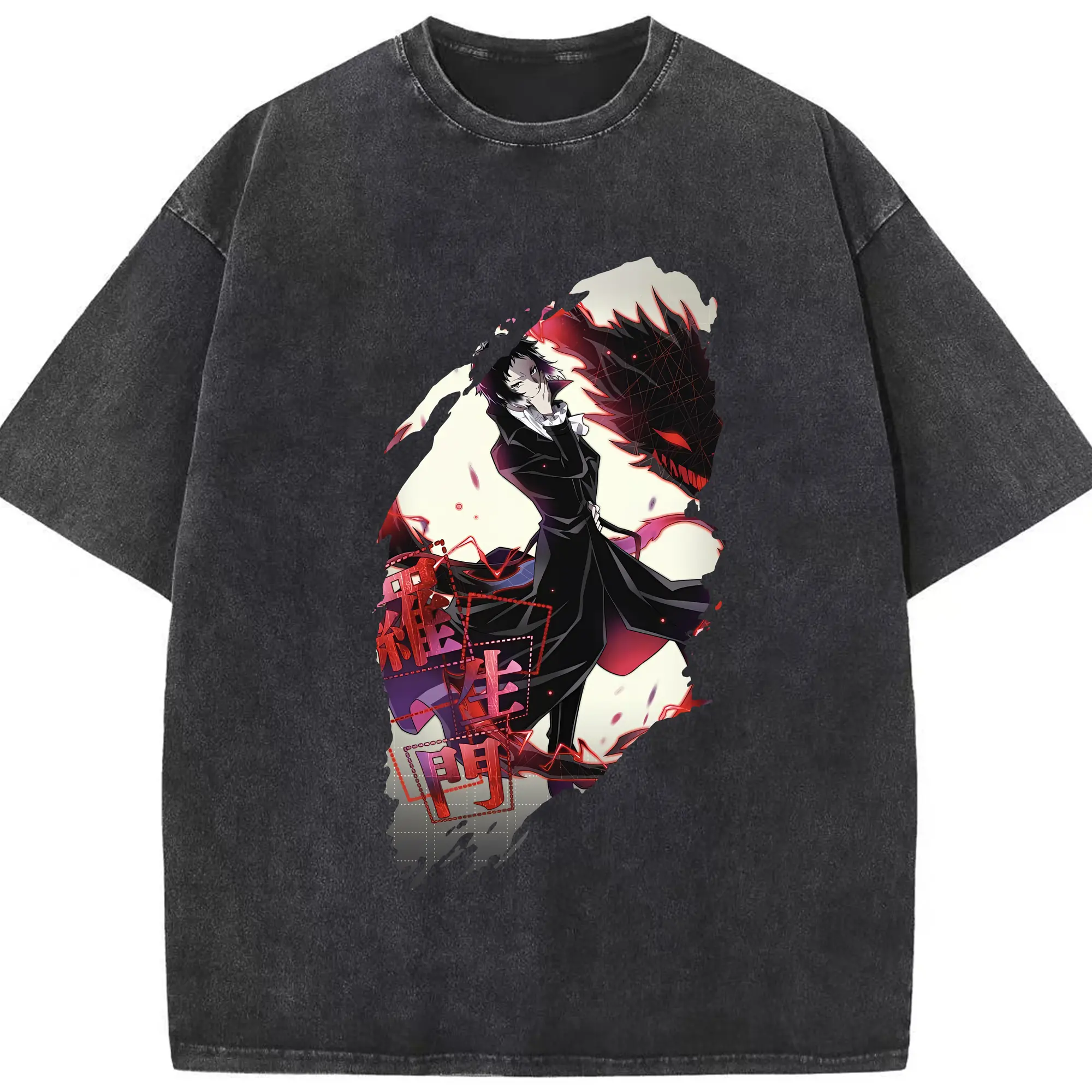 文豪ストレイドッグス グッズ,芥川龍之介 - 綿100％ ヴィンテージ風 半袖Tシャツ ・ フロントプリント ・ 柔らか肌触り ・ 通気性 快適 ・ スポーツ カジュアル 外出用